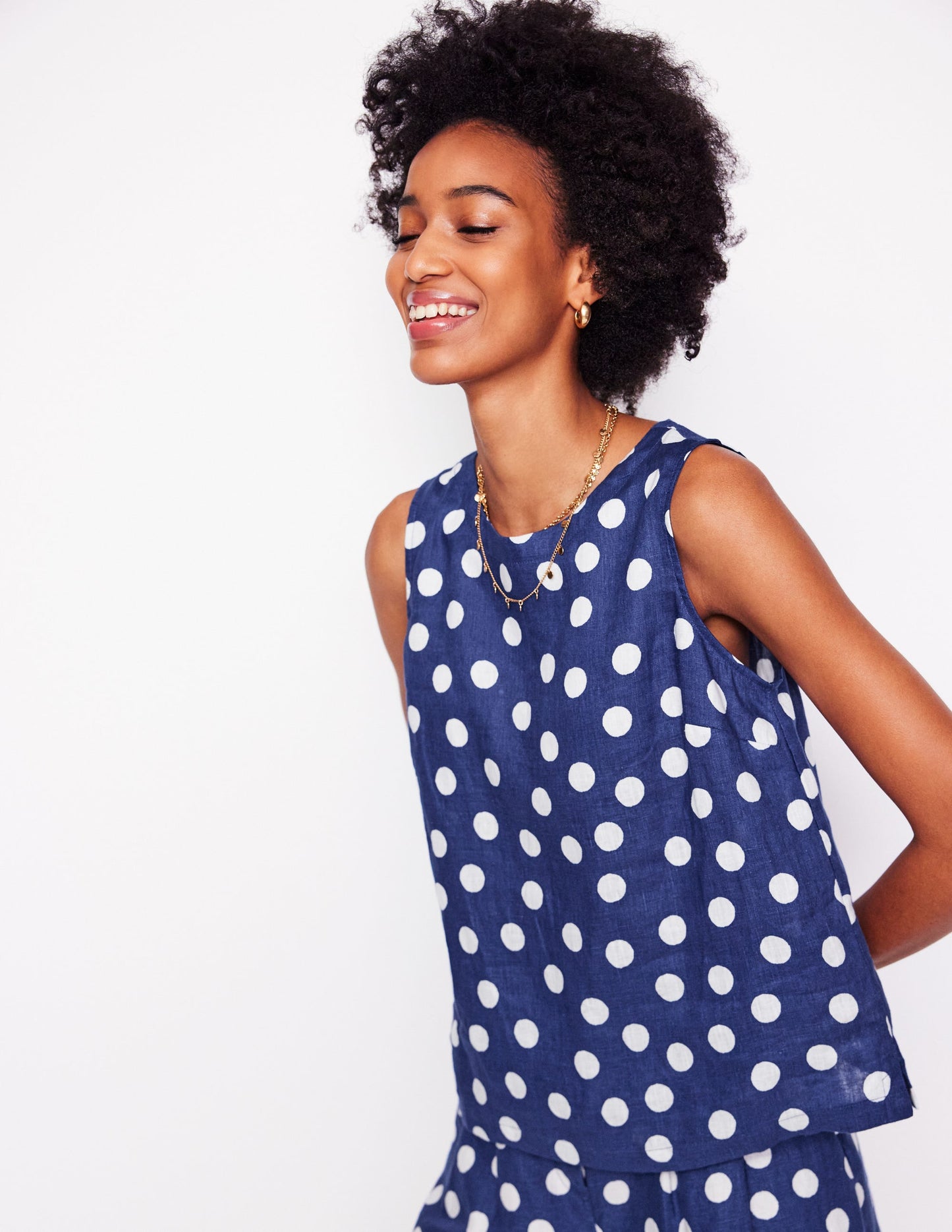 Linen Shell Top-Starboard Blue, Painted Dot