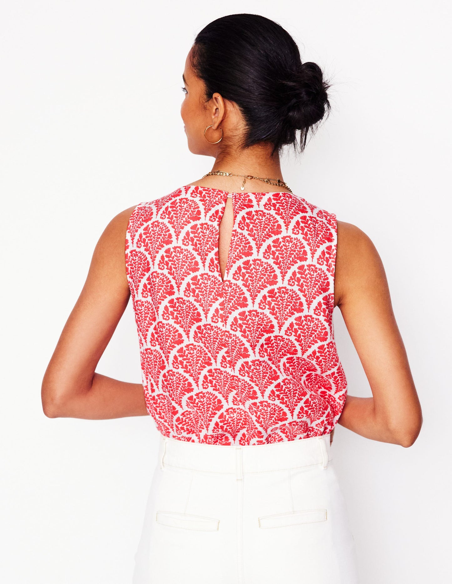 Linen Shell Top-Jam Red, Blossomy