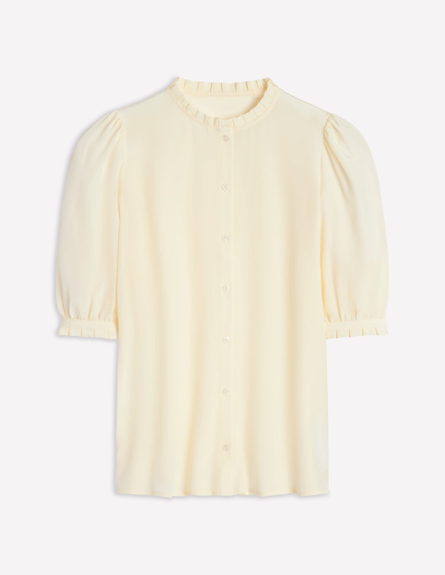 Frill Detail Silk Top-Ivory