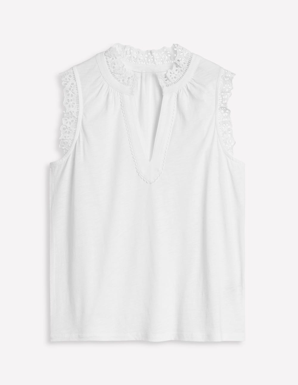 Aria Broderie Trim Vest-White