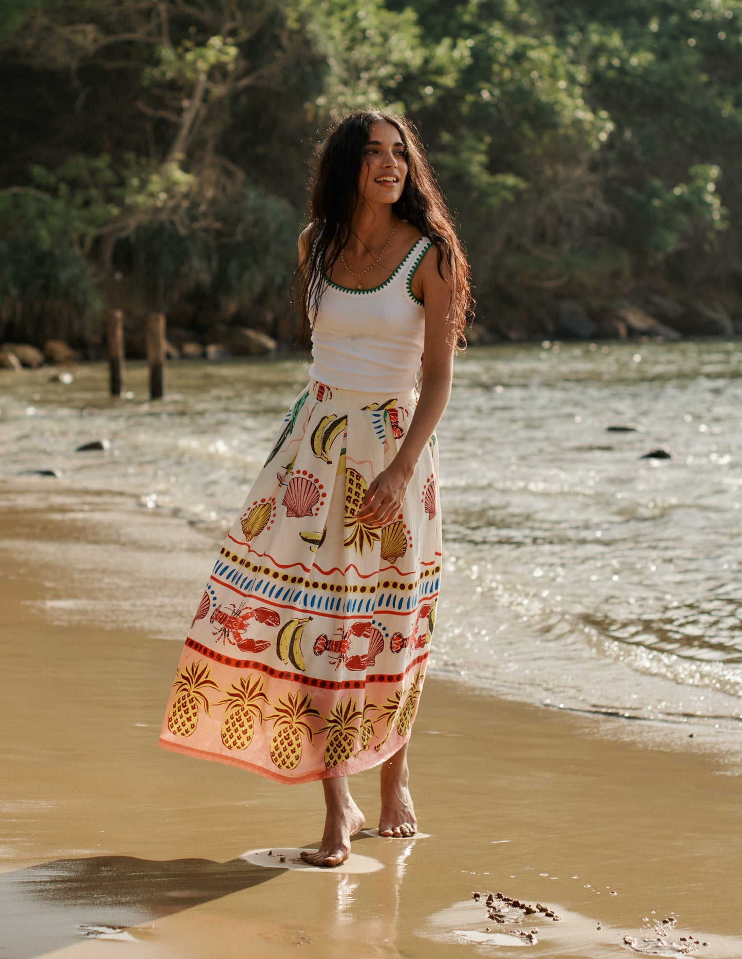 Crochet Trim Scoop Neck Vest-White