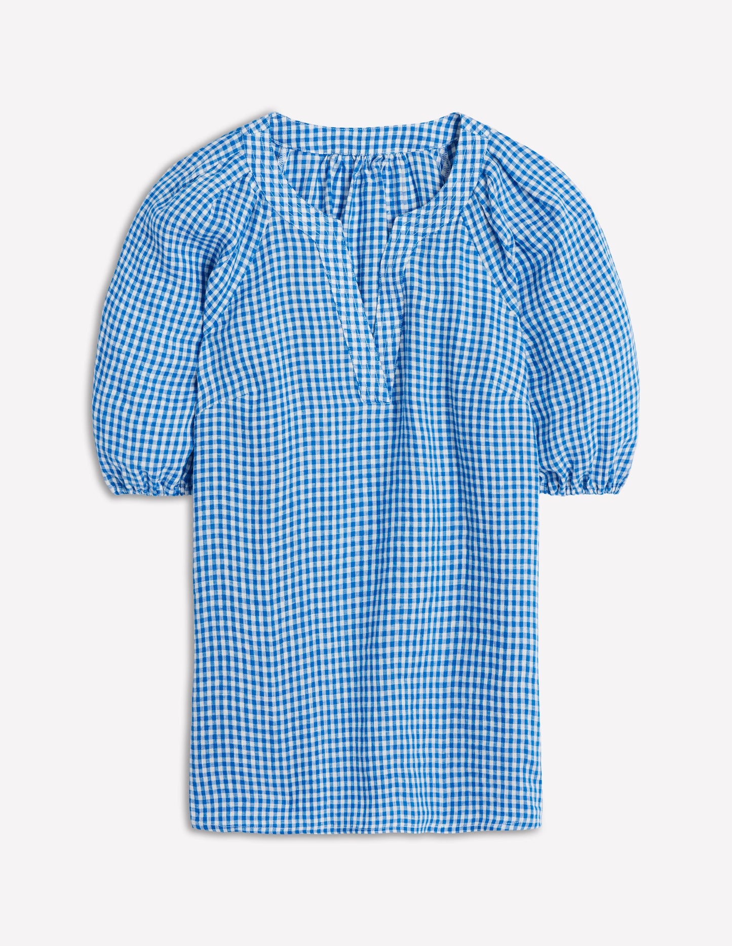 Brooke Linen Top-Kingfisher Blue Micro Gingham