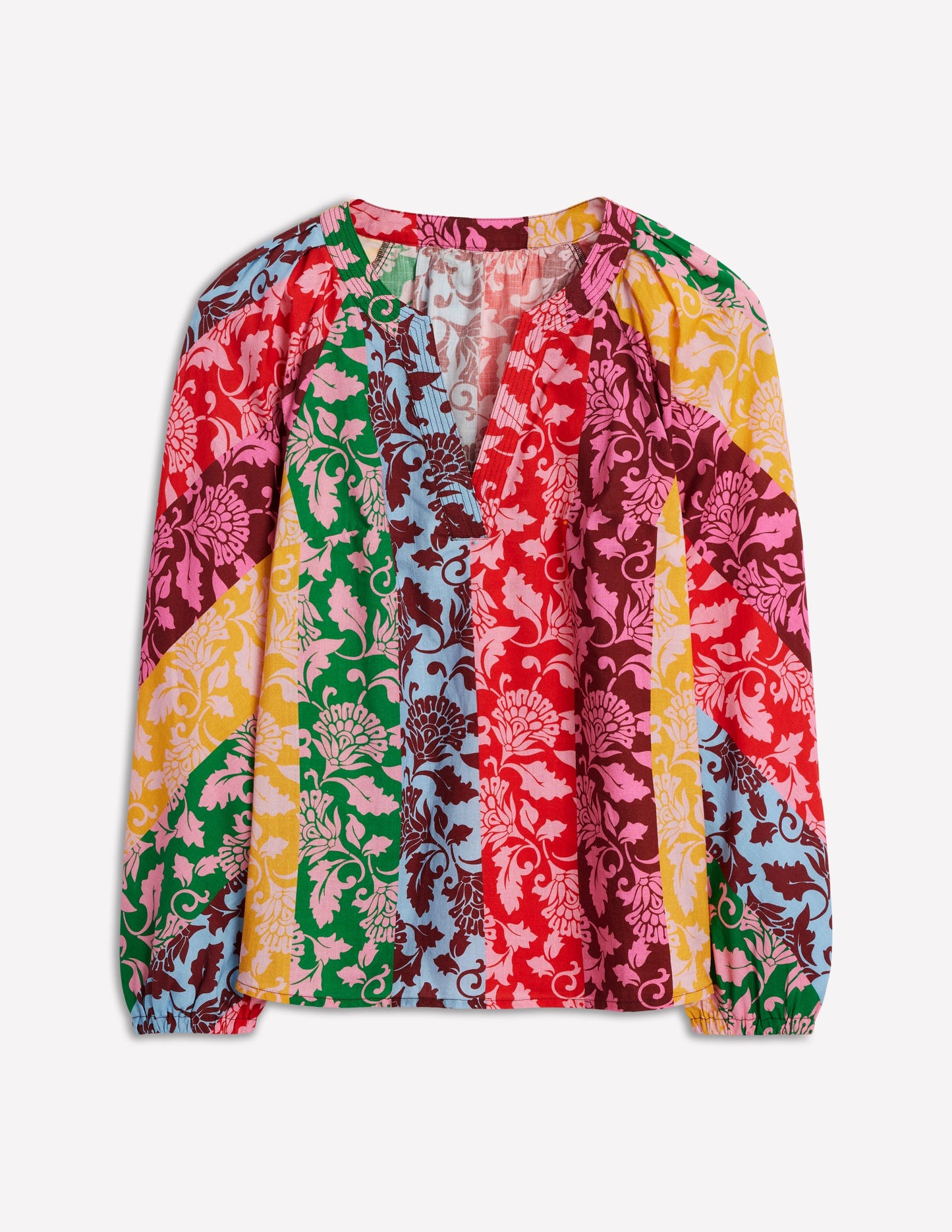 Long Sleeve Notch Top-Multi, Ornate Vine