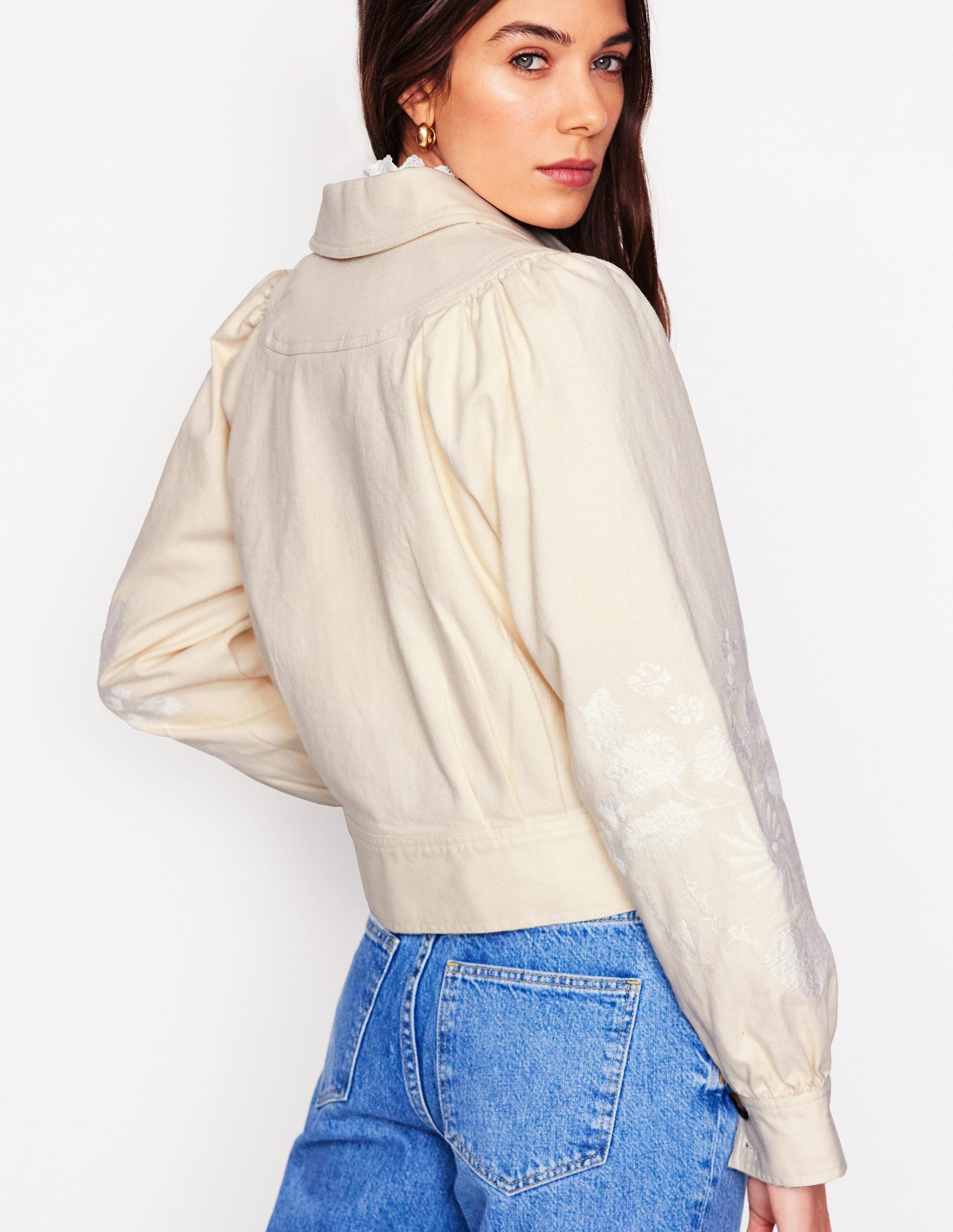 Collared Embroidered Jacket-Ivory, Embroidery-4