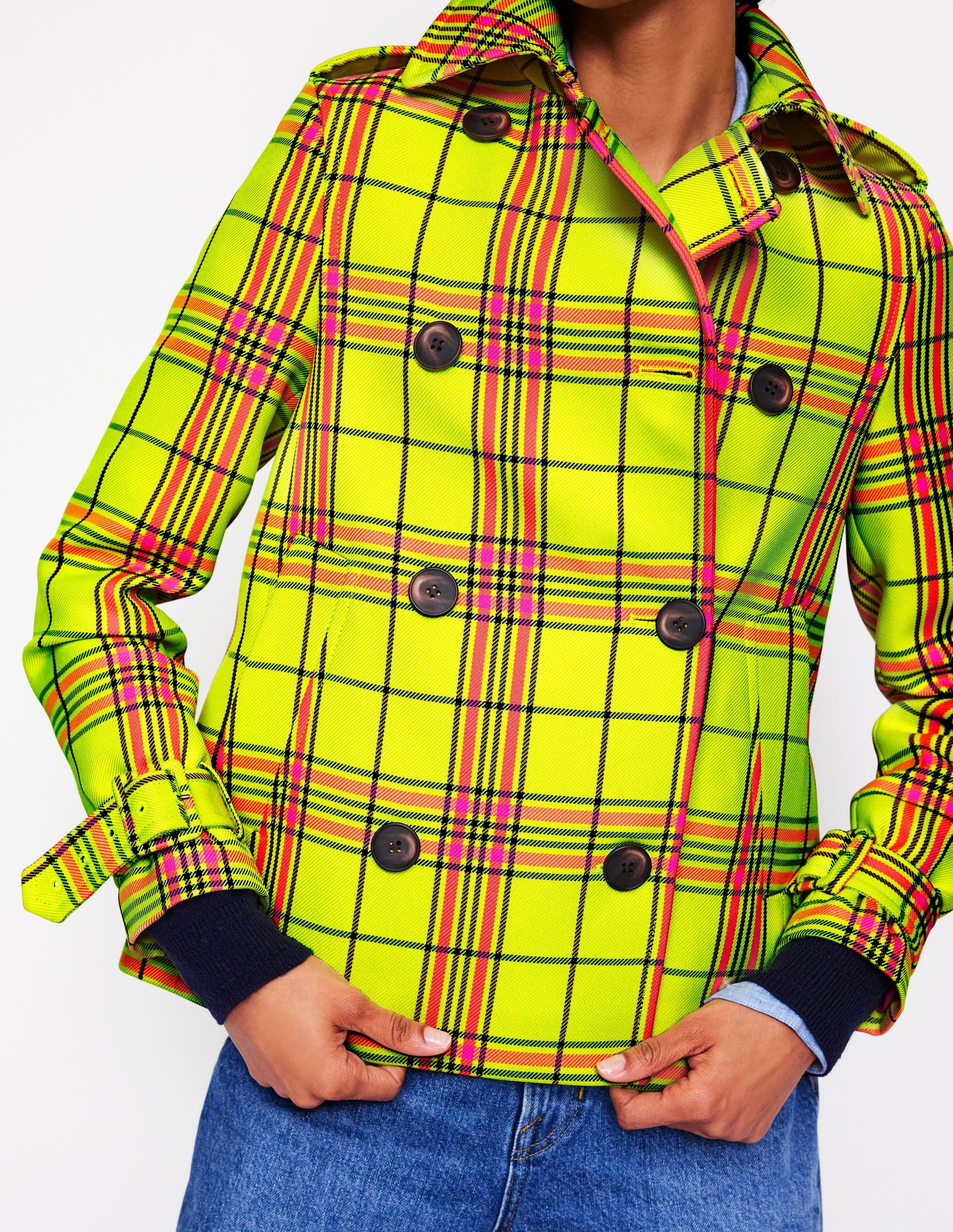 Mayfair Cropped Trench-Neon Yellow Check-3
