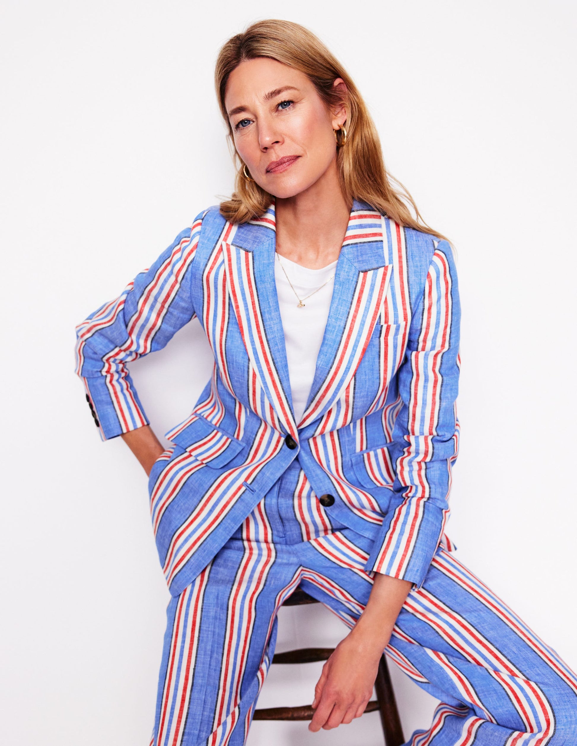Stamford Linen Blazer-Peacock Plume, Red Stripe-1
