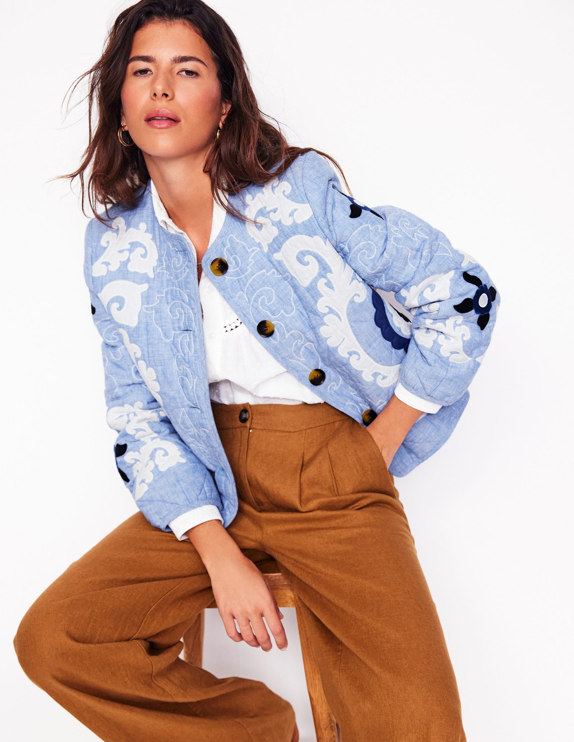Chelsea Embroidered Jacket-Grey Blue Chambray-1