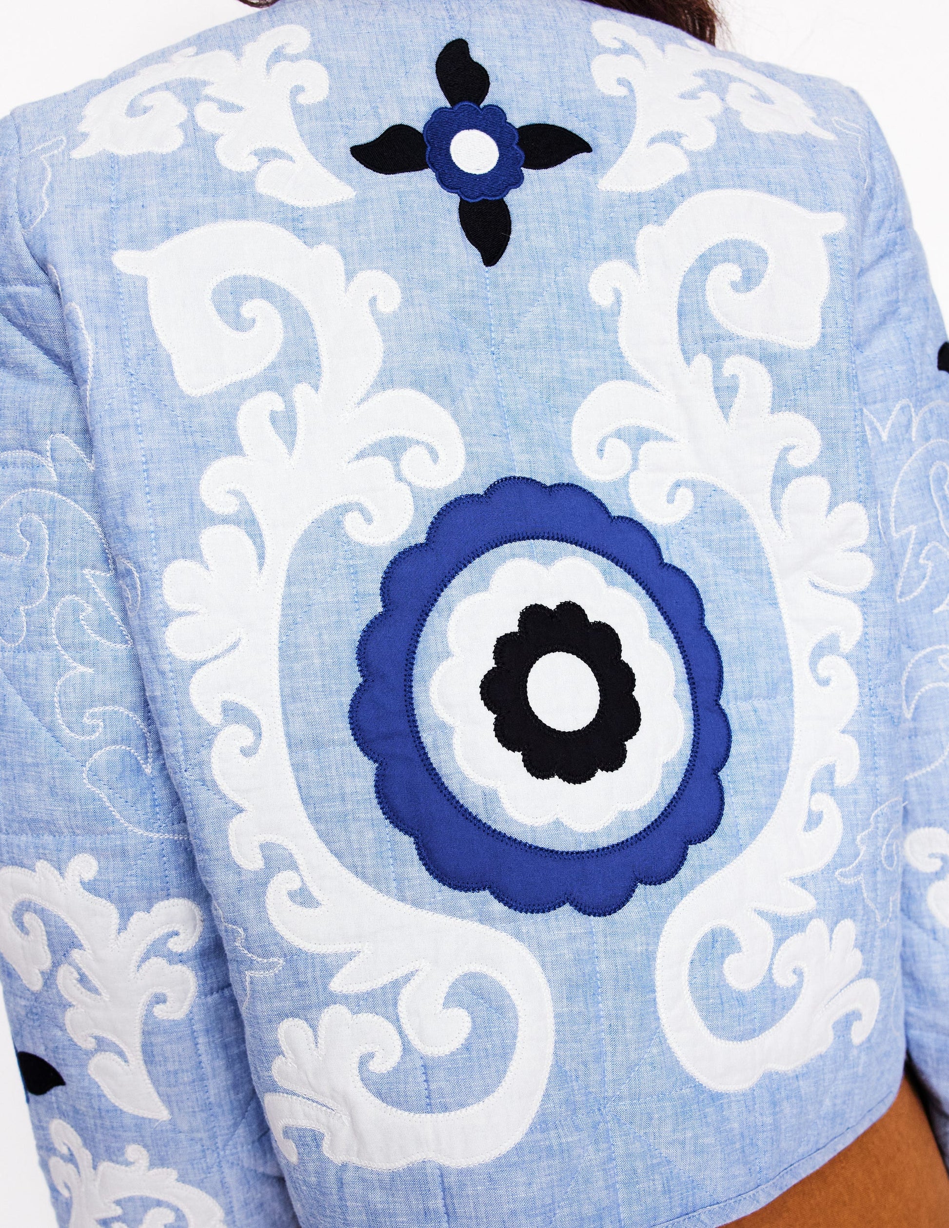 Chelsea Embroidered Jacket-Grey Blue Chambray-4