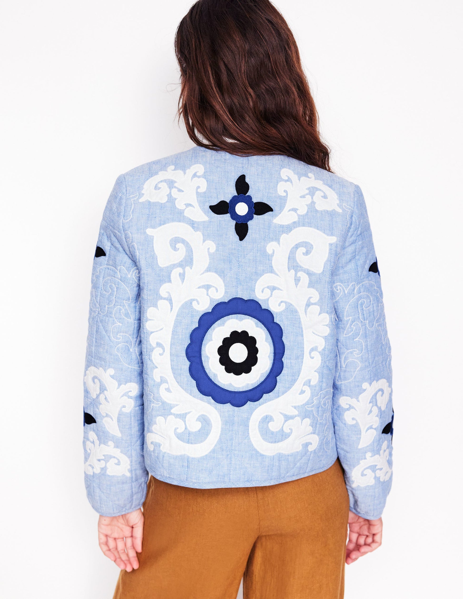 Chelsea Embroidered Jacket-Grey Blue Chambray-5