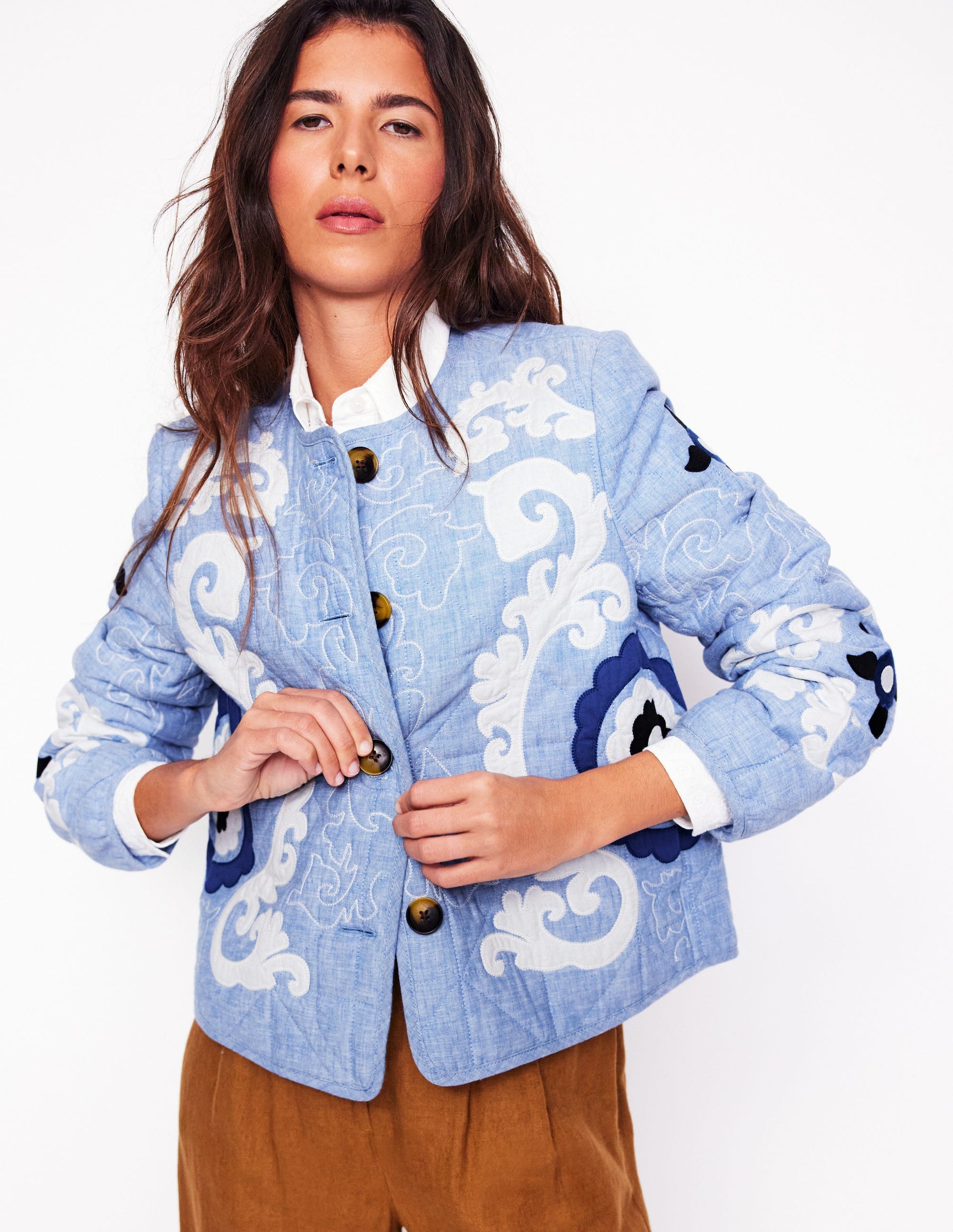 Chelsea Embroidered Jacket-Grey Blue Chambray-6