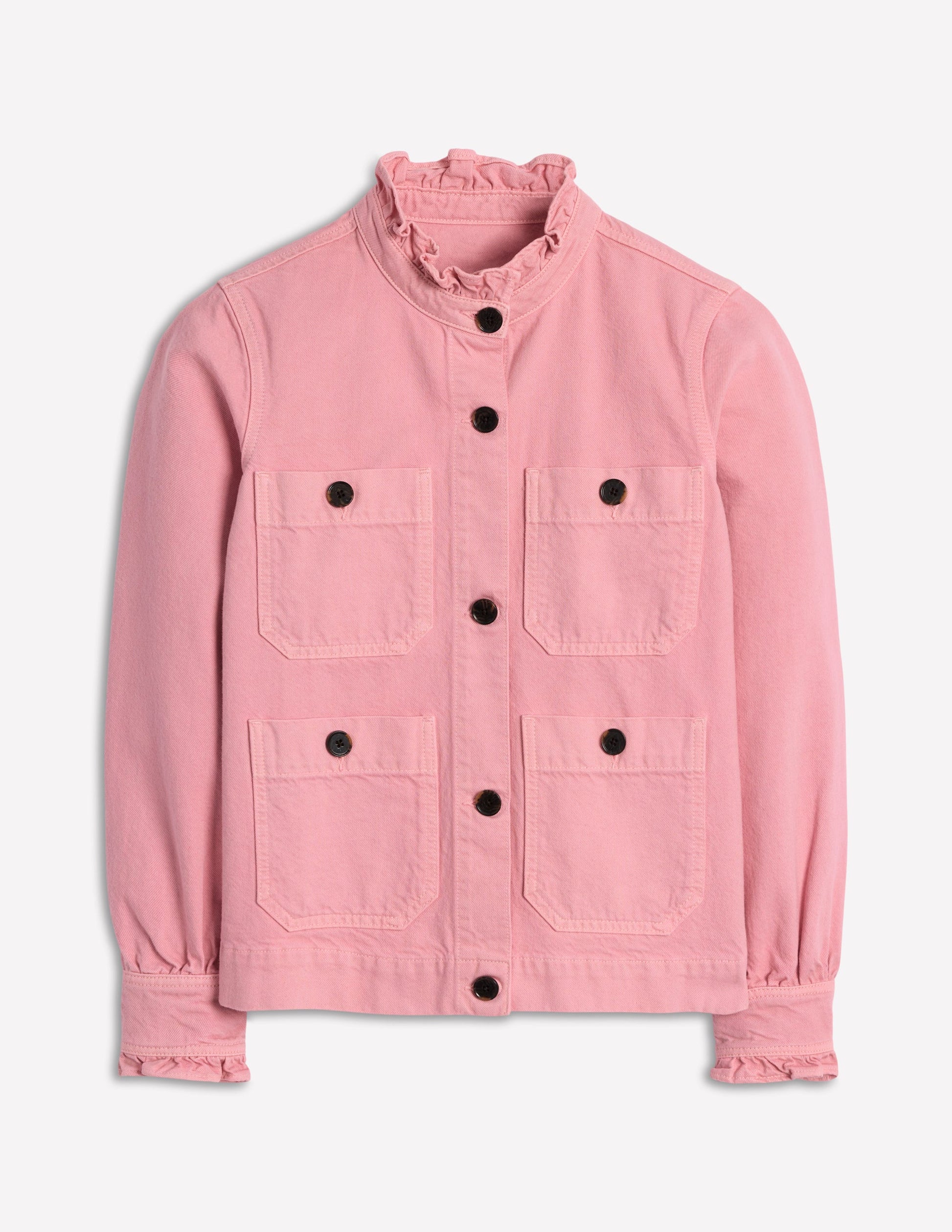 Denim Frill Collar Jacket-Almond Pink-5