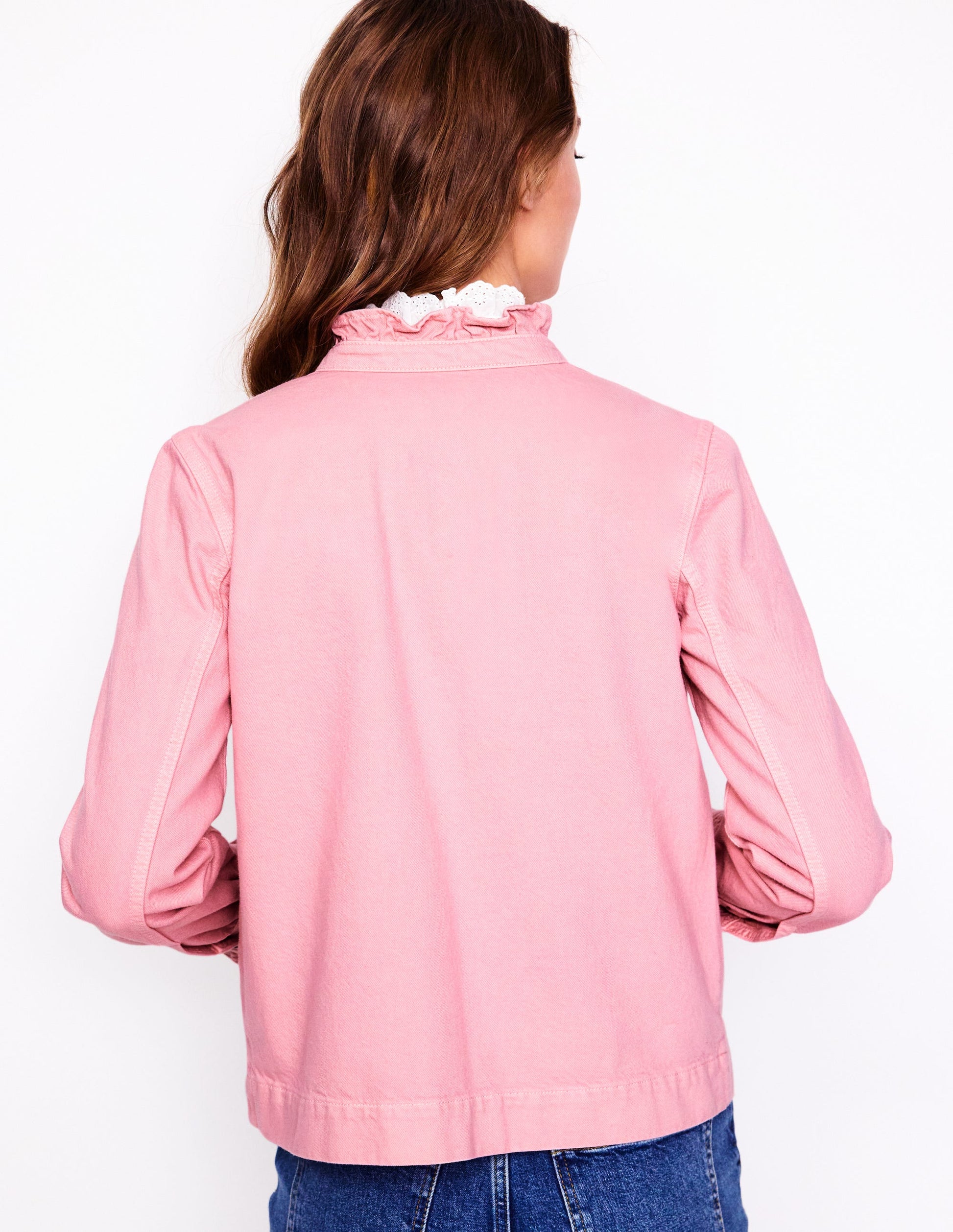 Denim Frill Collar Jacket-Almond Pink-3