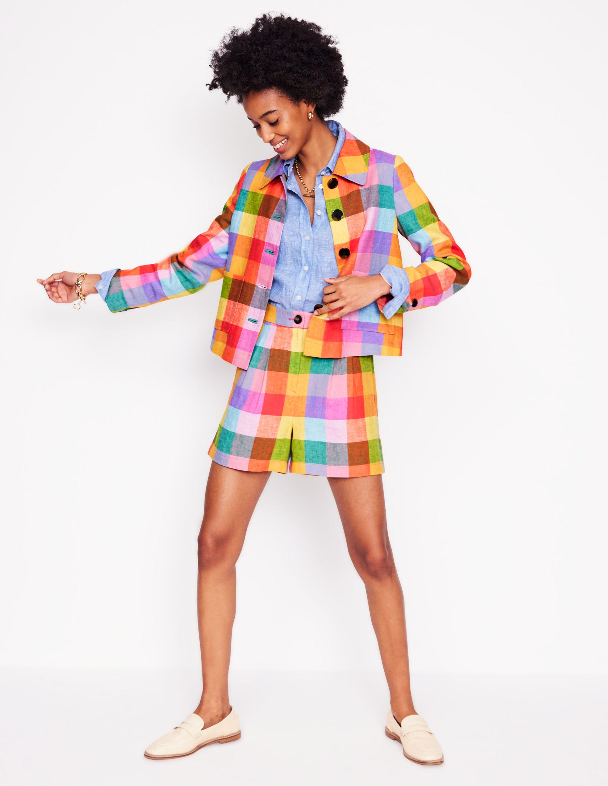 Knightsbridge Linen Jacket-Rainbow Multigingham-1