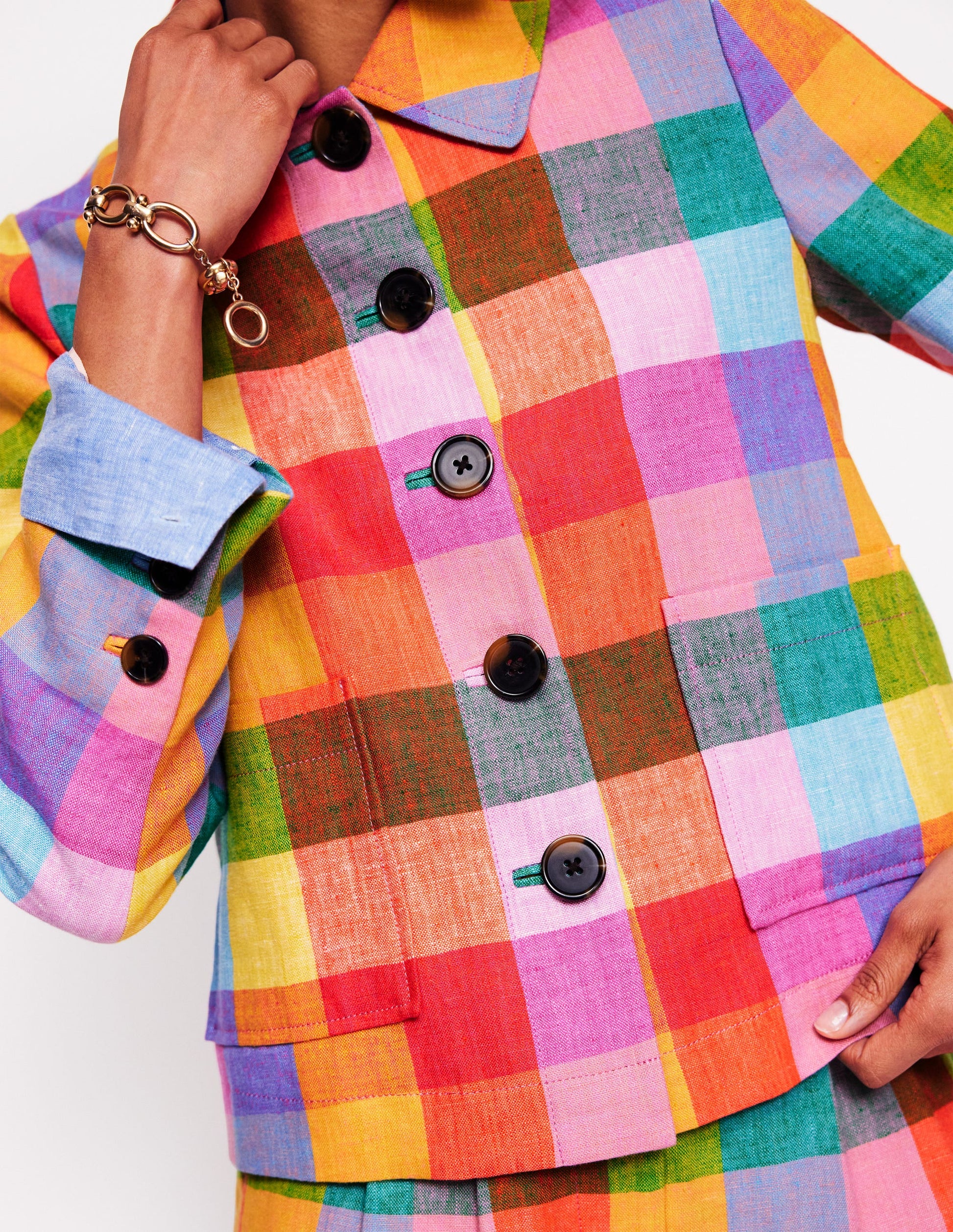 Knightsbridge Linen Jacket-Rainbow Multigingham-3