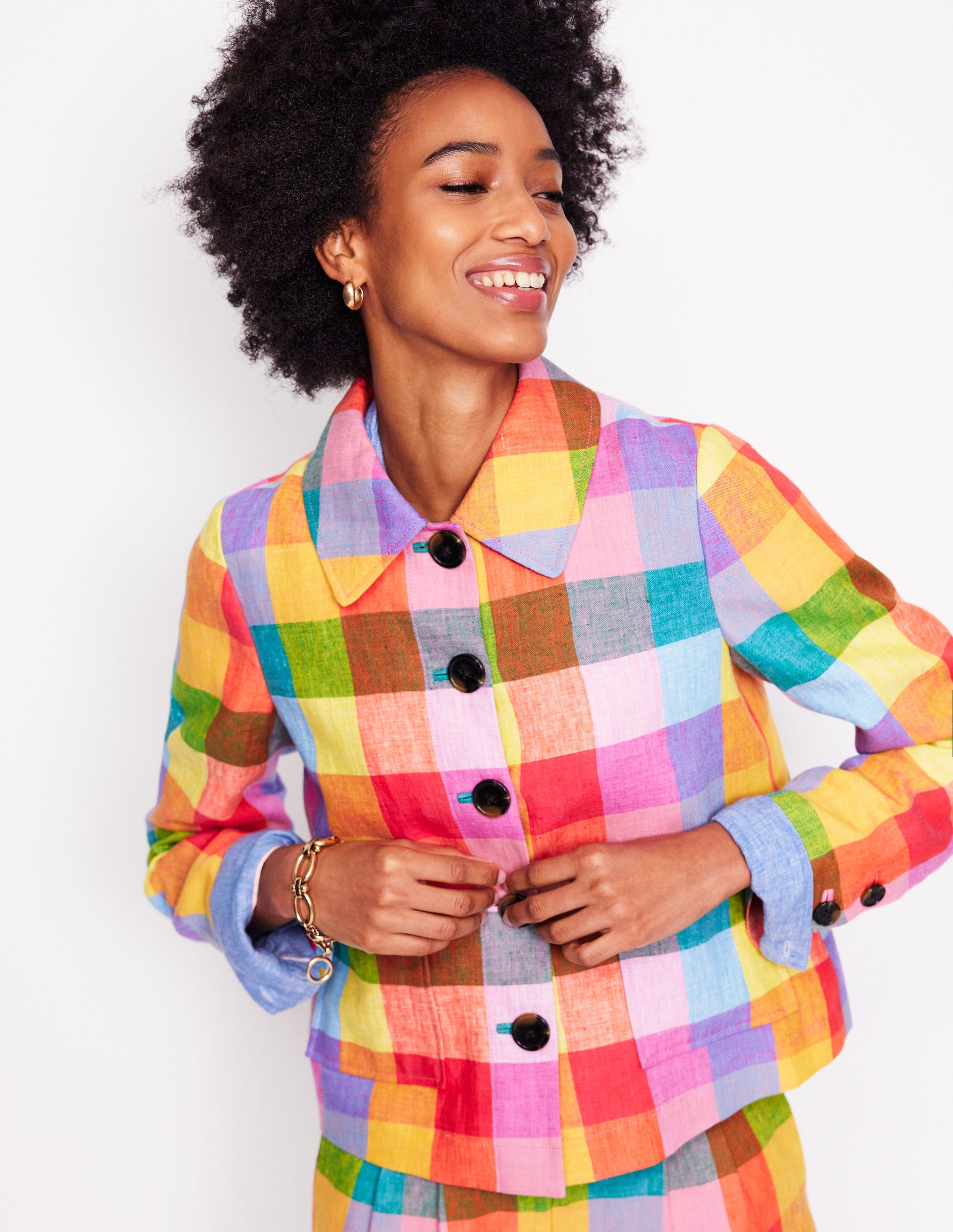 Knightsbridge Linen Jacket-Rainbow Multigingham-6