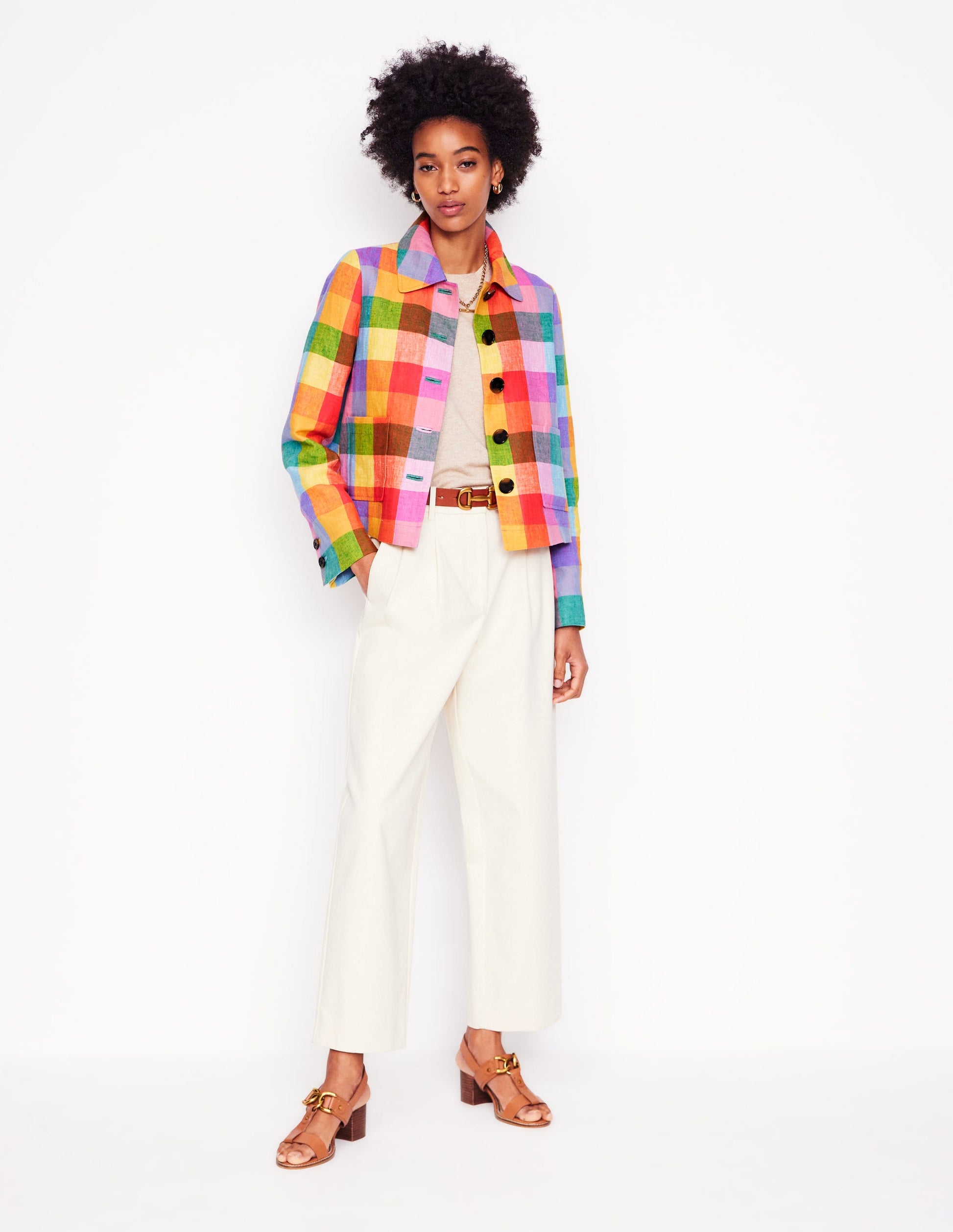 Knightsbridge Linen Jacket-Rainbow Multigingham-7
