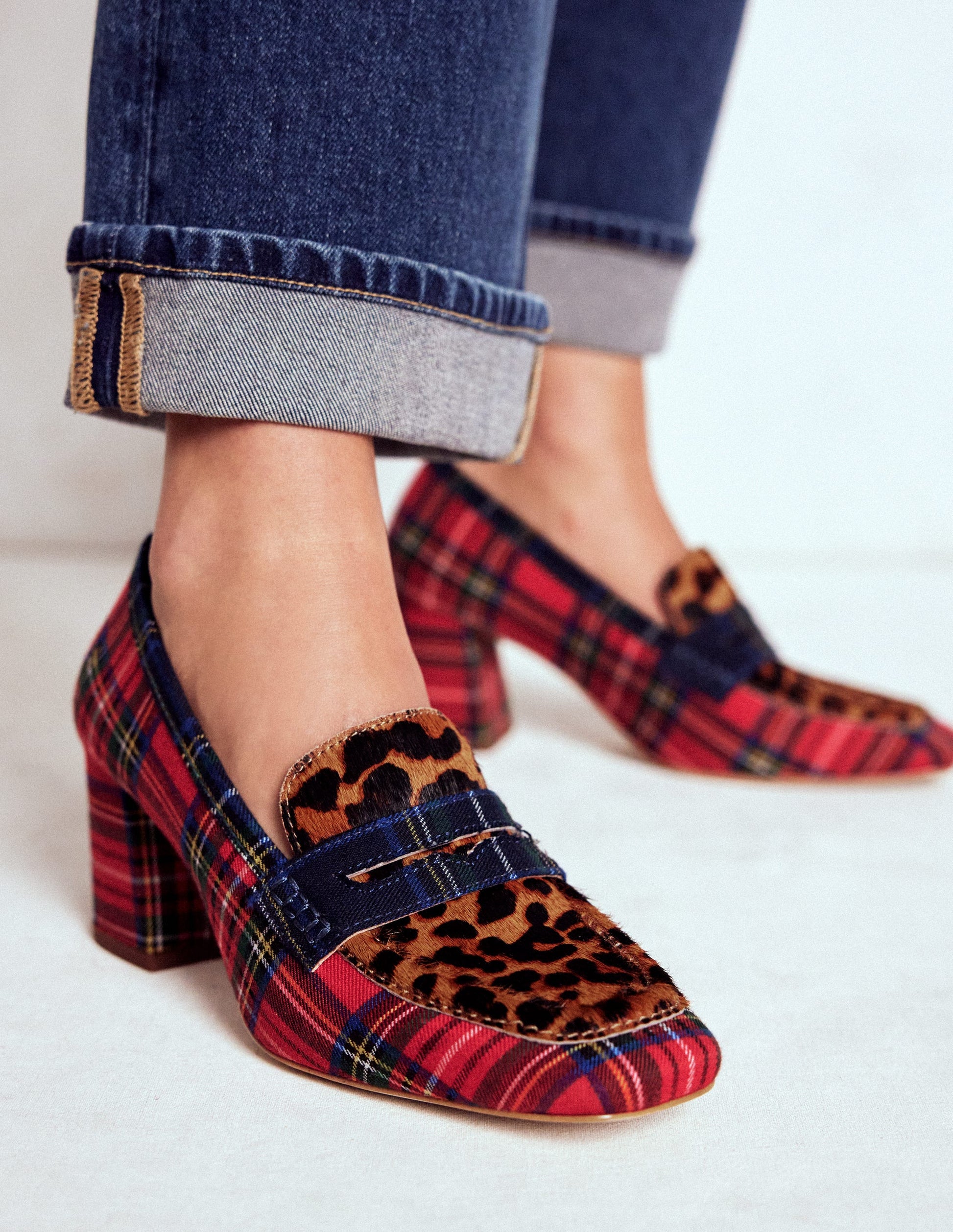 Sol Block Heeled Penny Loafers-Tartan Check-3