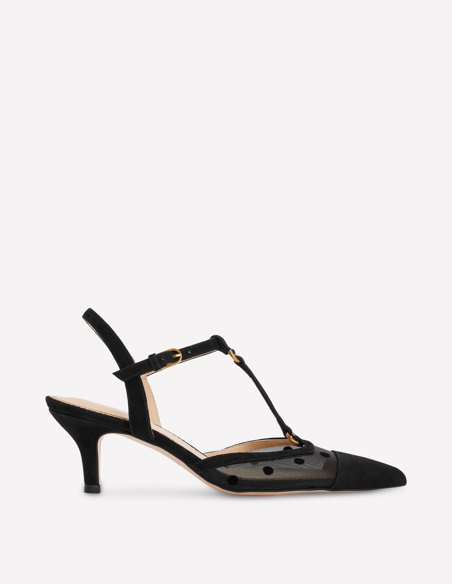 T-Bar Point Heels-Black Mesh