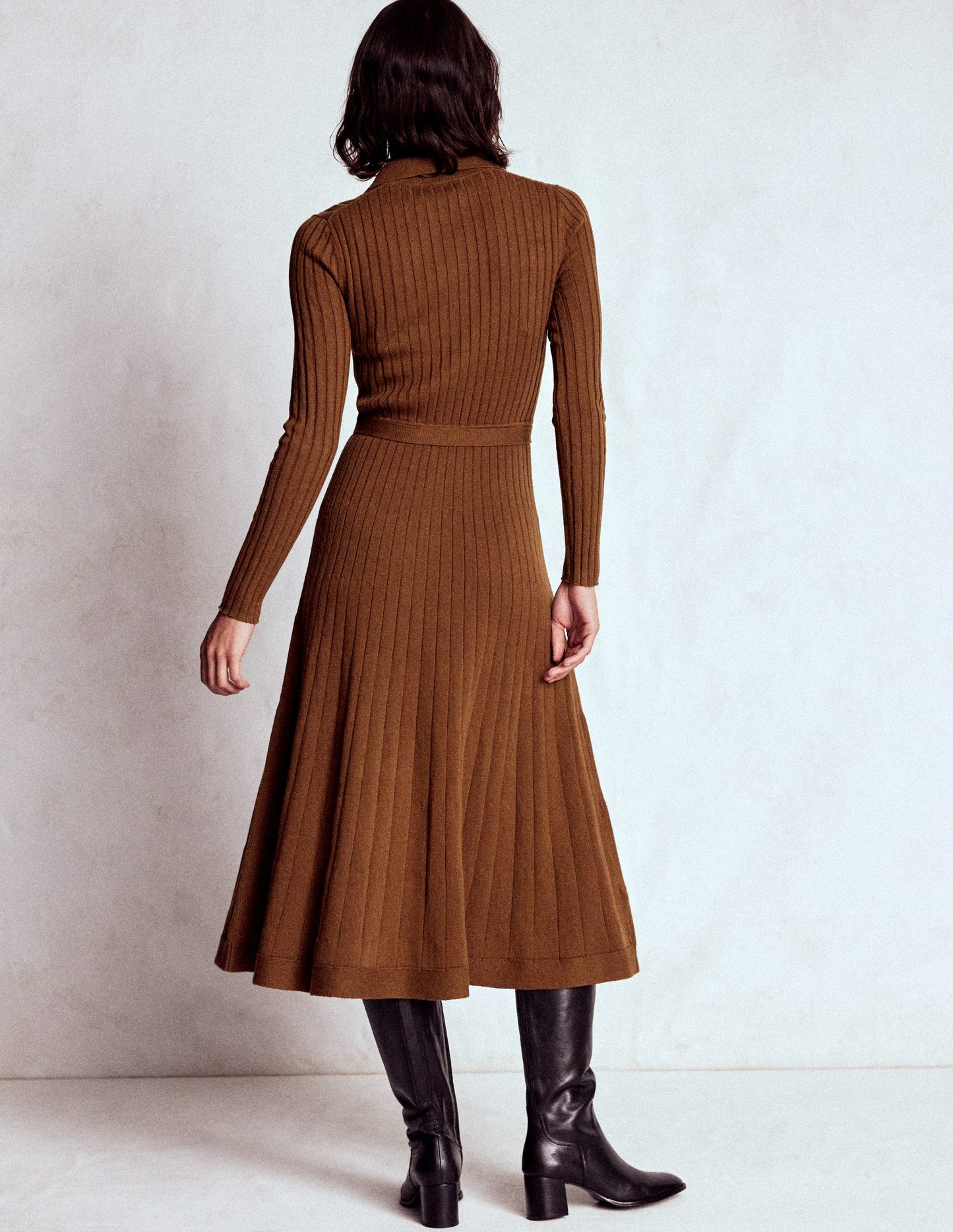 Rachel Knitted Shirt Dress-Raw Umber