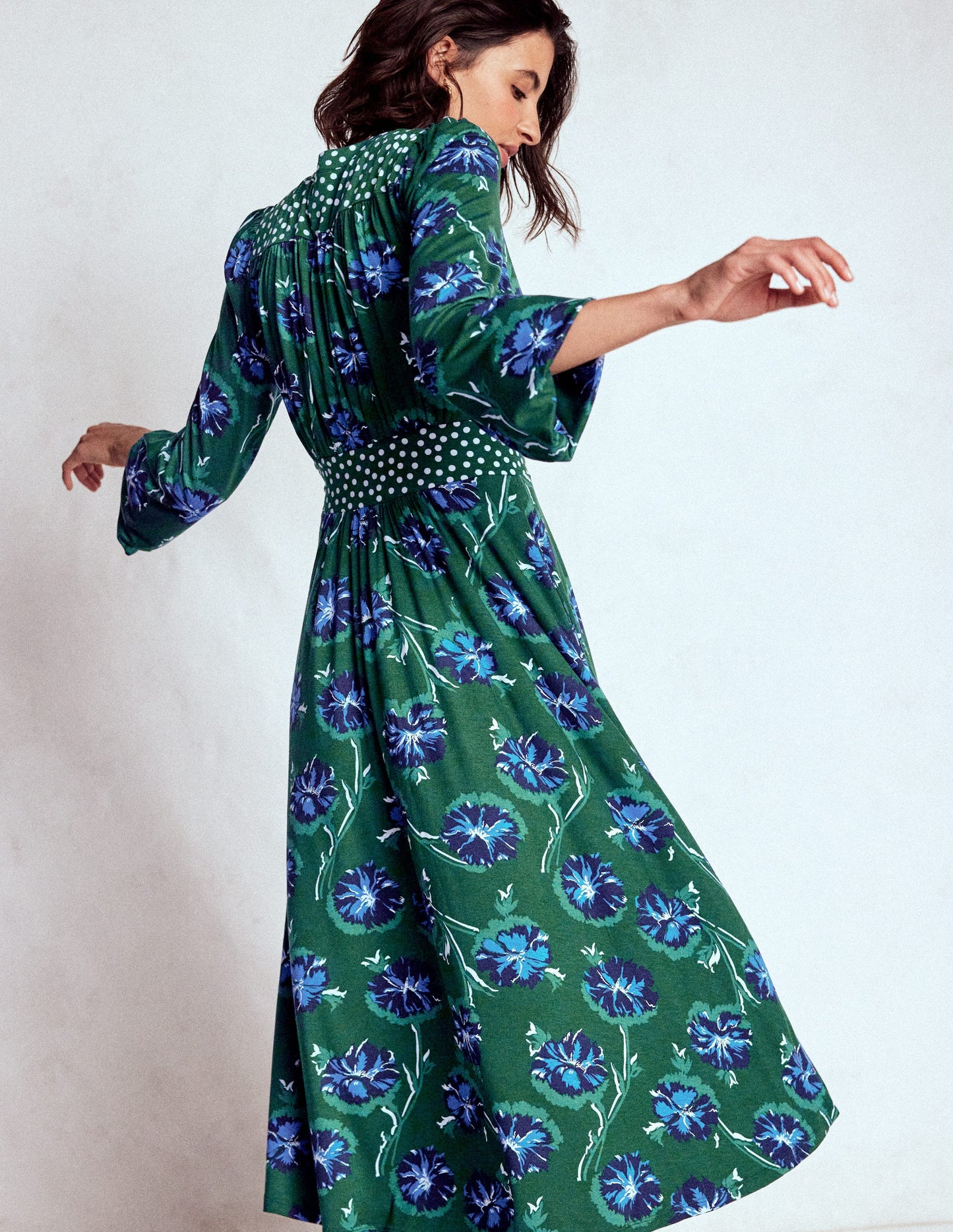 Lily Long Sleeve Midi Dress-Emerald, Delicate Carnation
