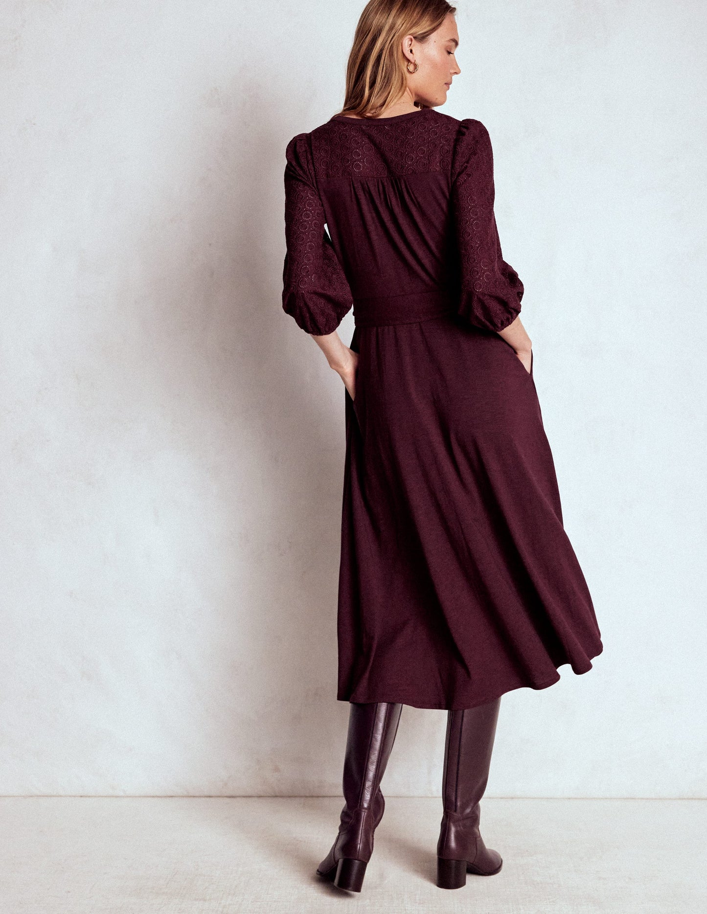 Eden Broderie Jersey Dress-Dark Cherry