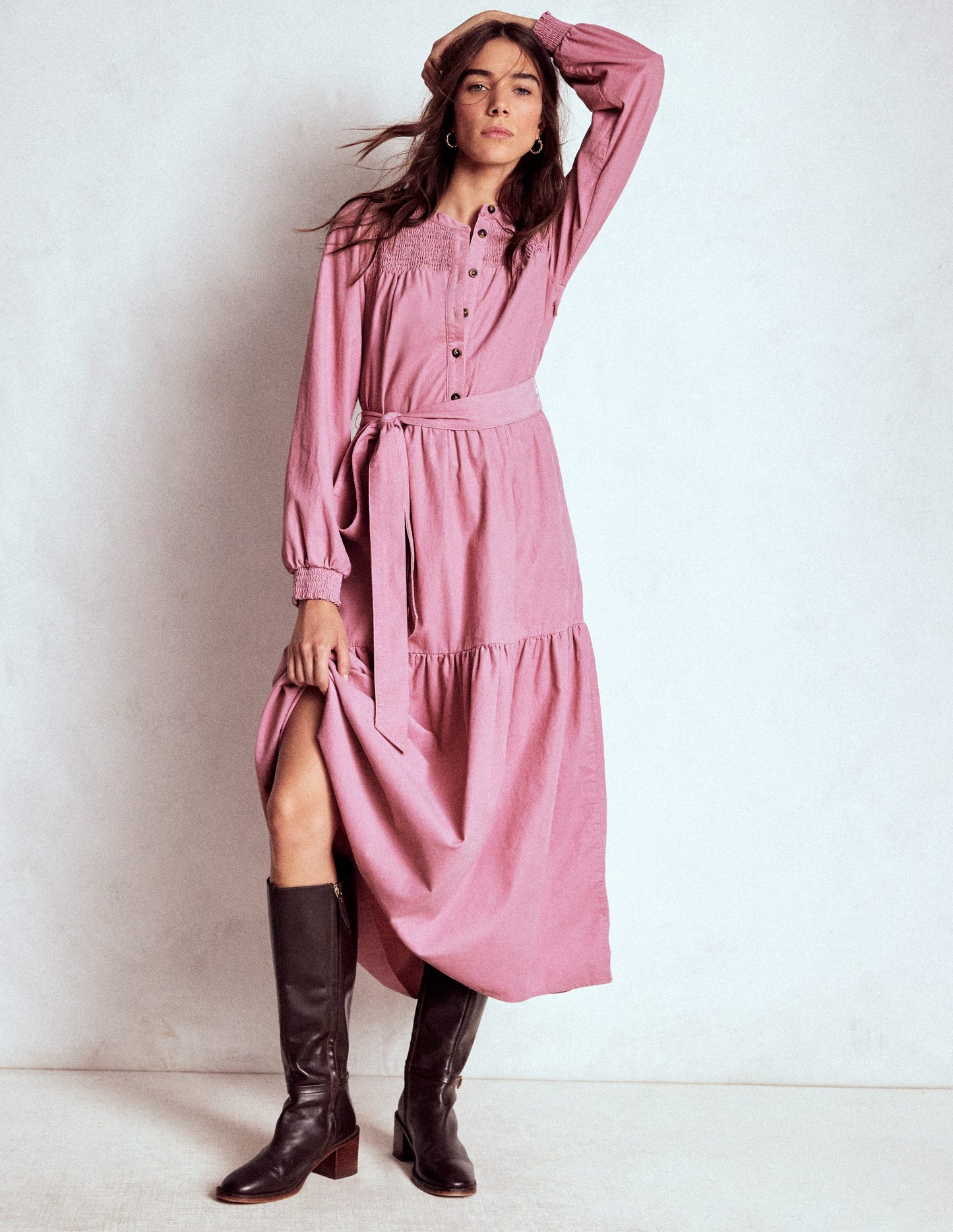 Cecily Cord Midi Dress-Pink Haze