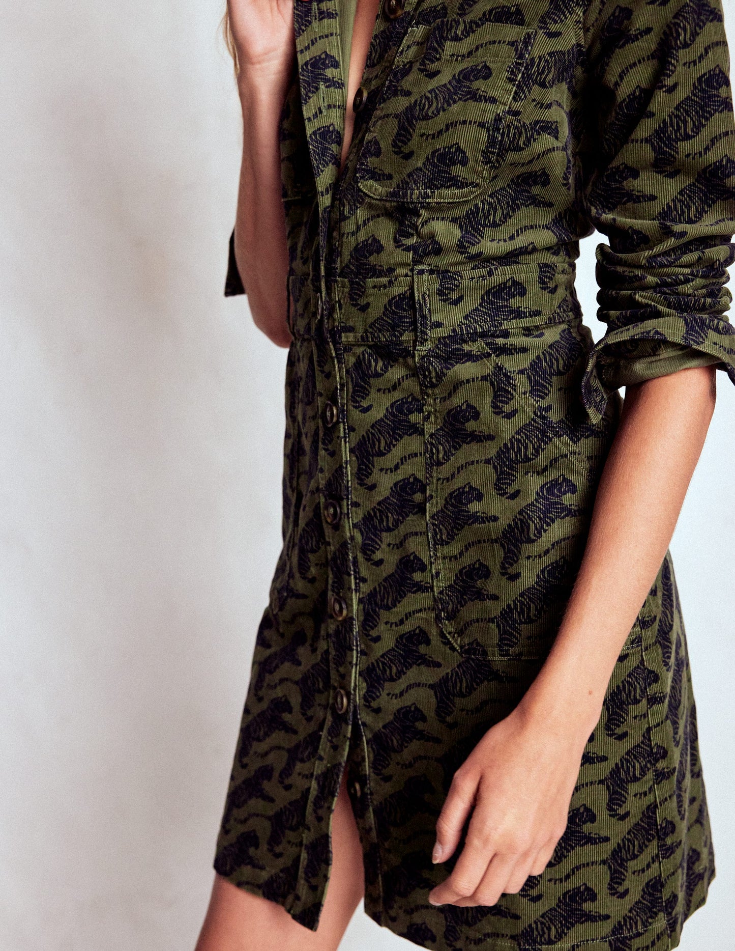 Amanda Cord Short Dress-Woodland Green, Leaping Tiger