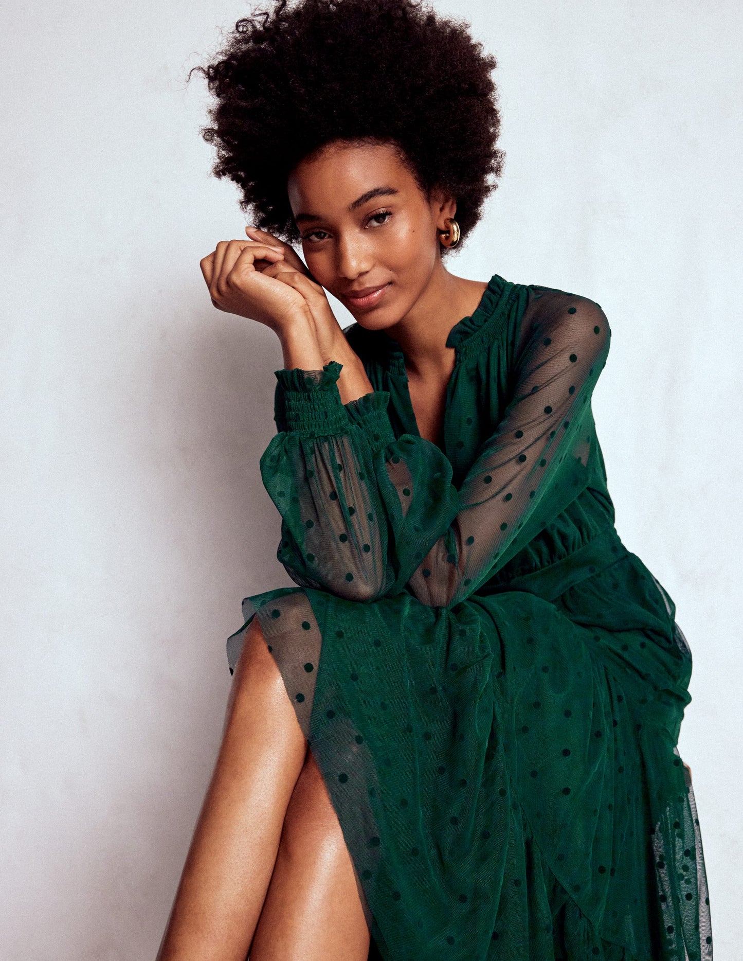Lucille Tulle Midi Dress-Emerald Night