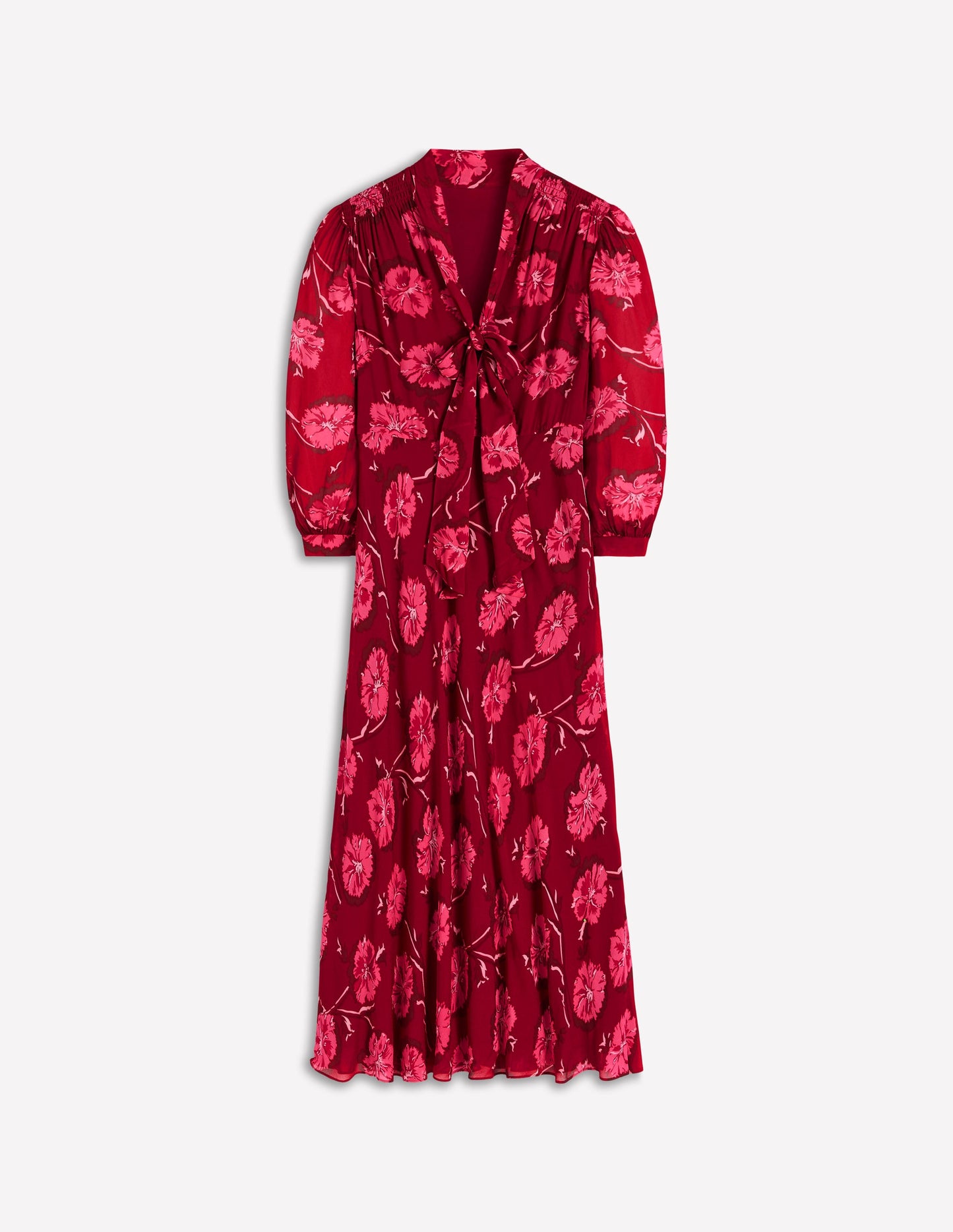 Brooke Tie Neck Tea Dress-Cranberry Red, Delicate Vine