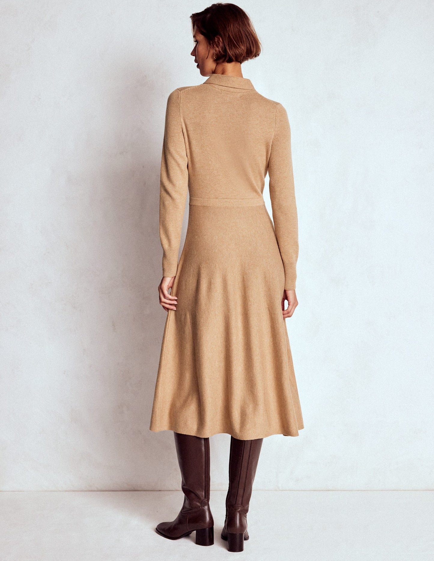 Knitted Bow Dress-Camel Melange