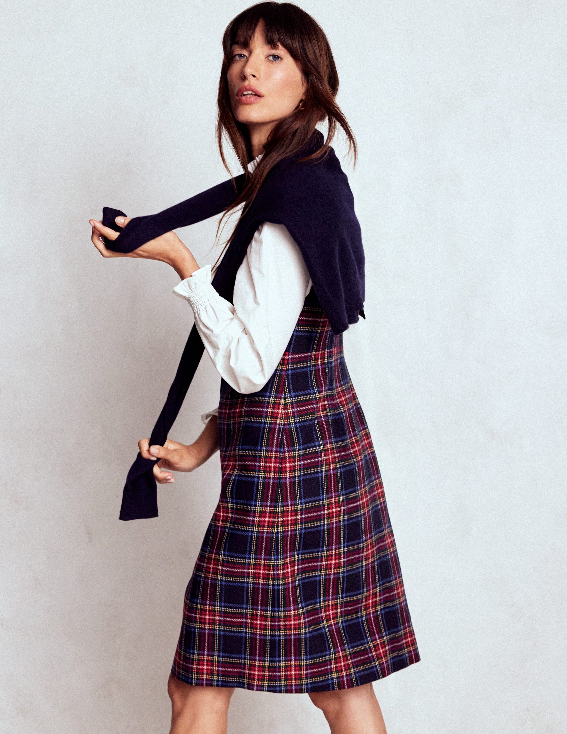 Annie Check Shift Dress-Navy, Green and Red Check-2