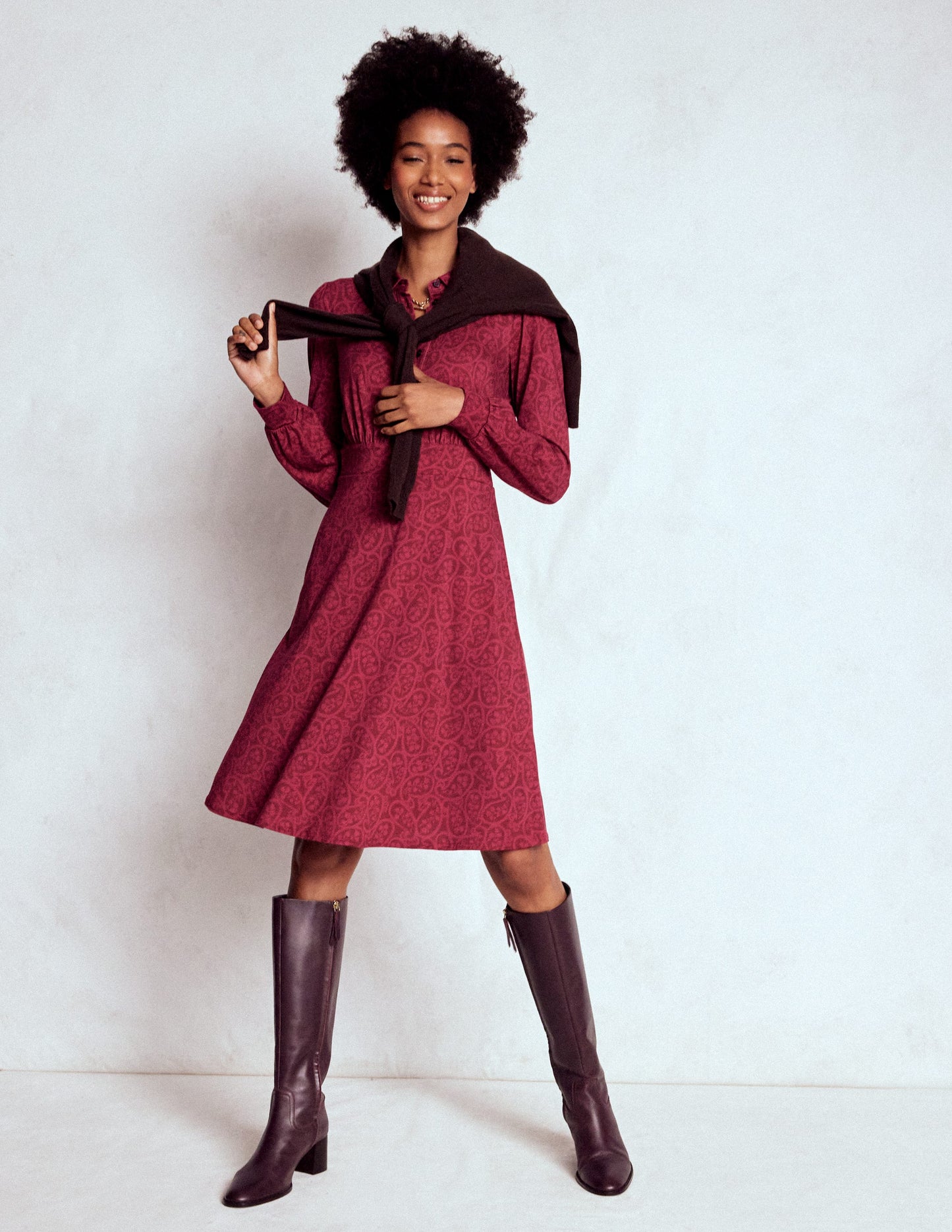 Orla Short Jersey Shirt Dress-Chestnut, Blossomy Paisley