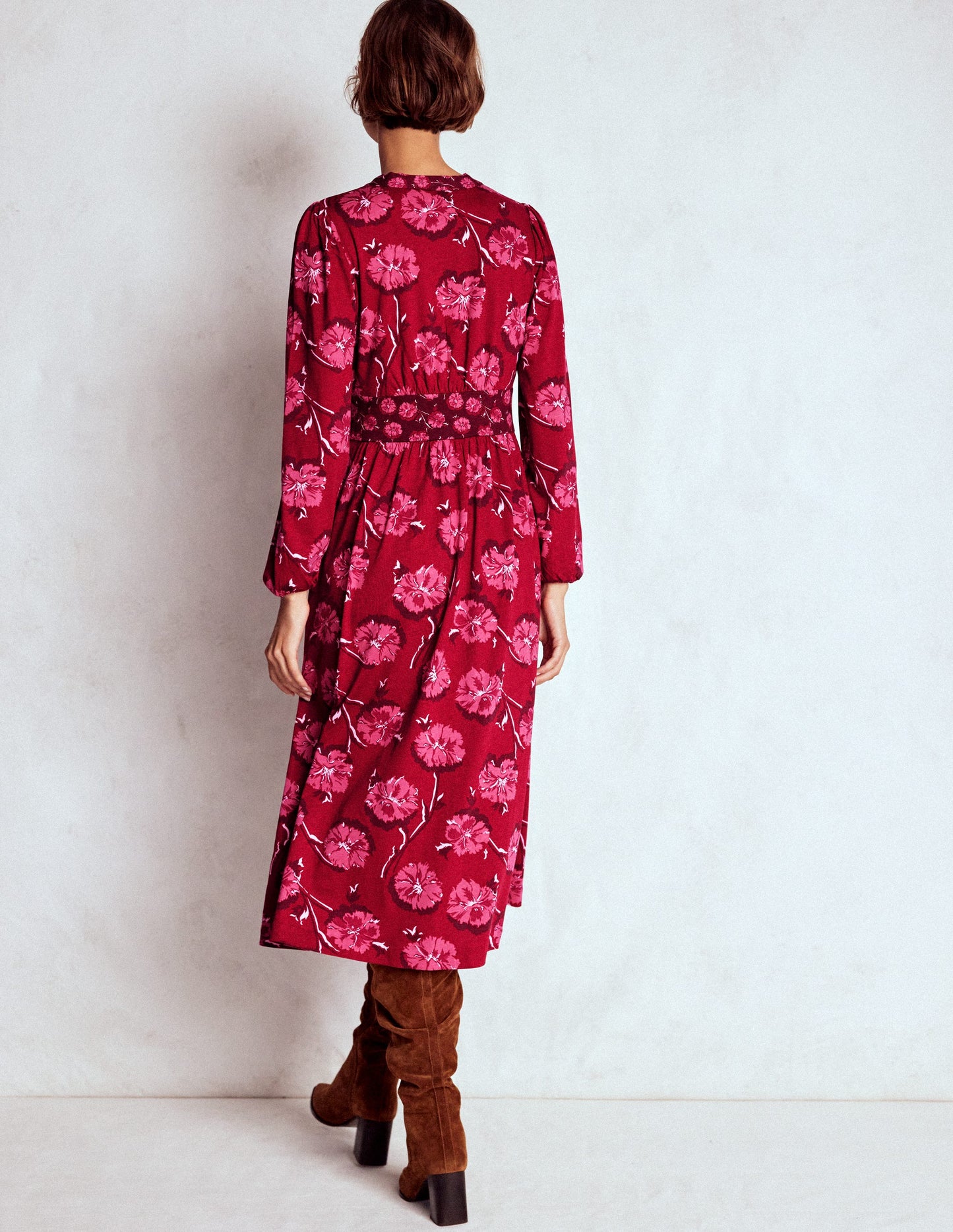 Natalia Long Sleeve Tea Dress-Red, Delicate Carnation