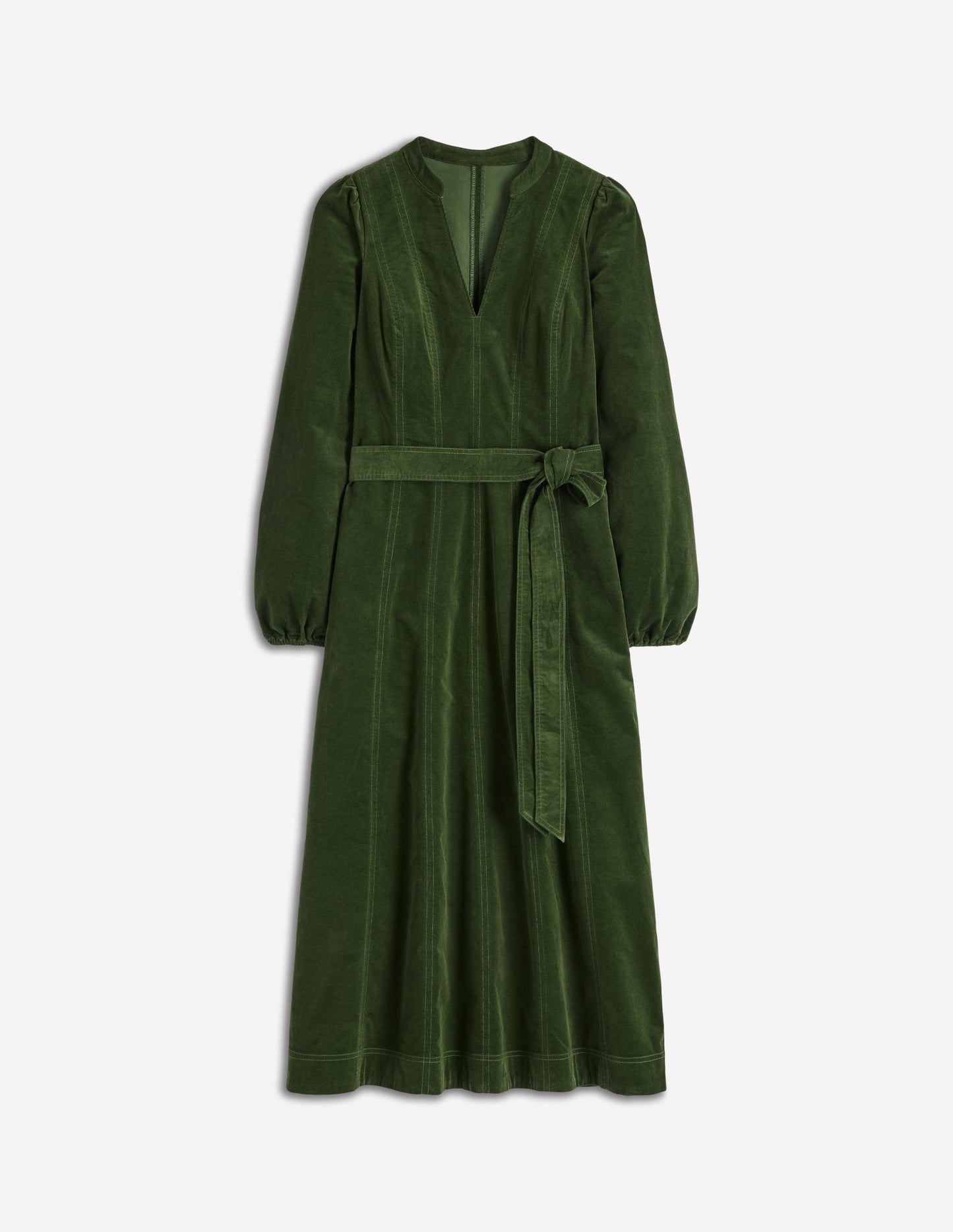 Ros Panelled Cord Midi Dress-Green Fir