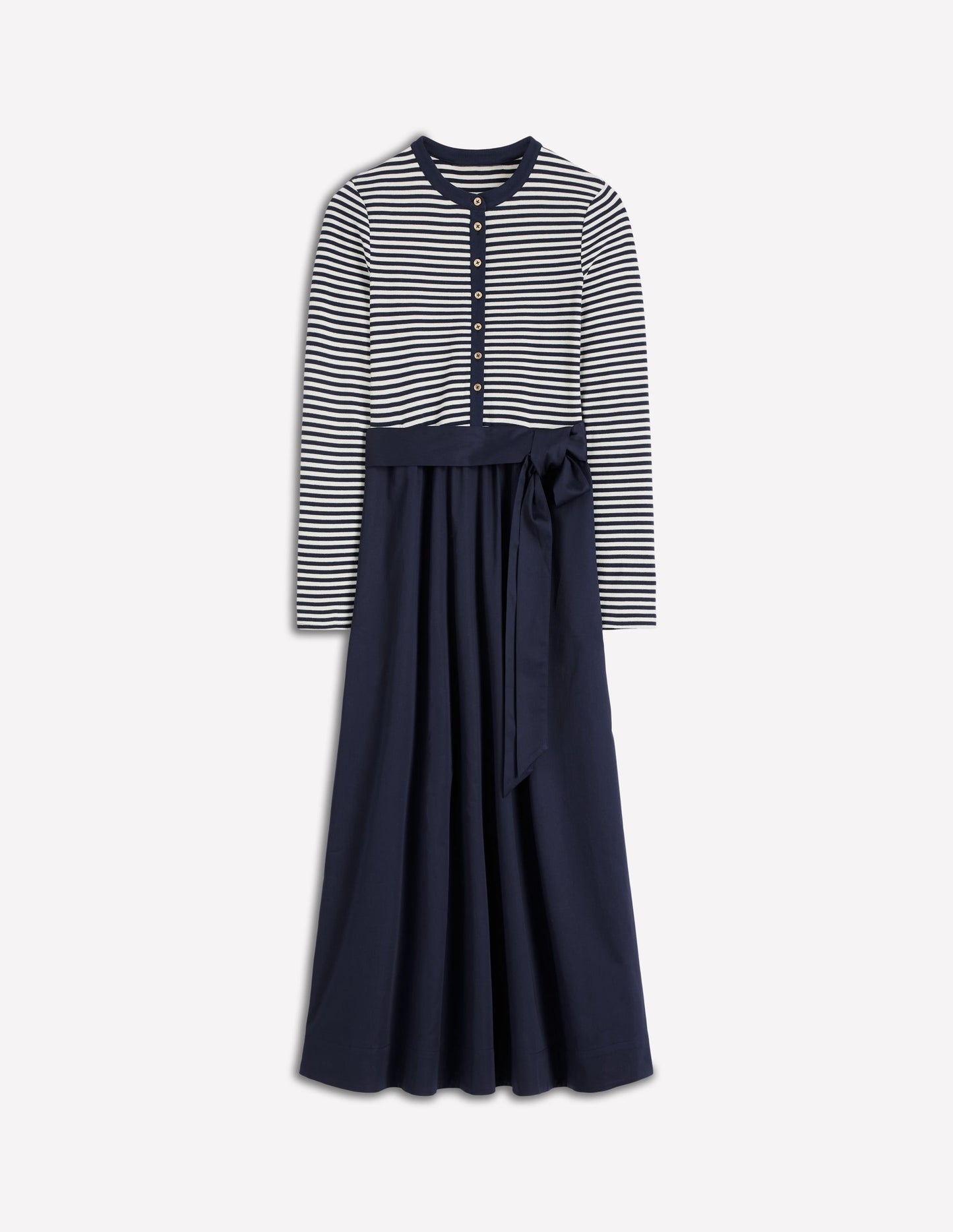 Button Detail Mix Dress-Navy Stripe