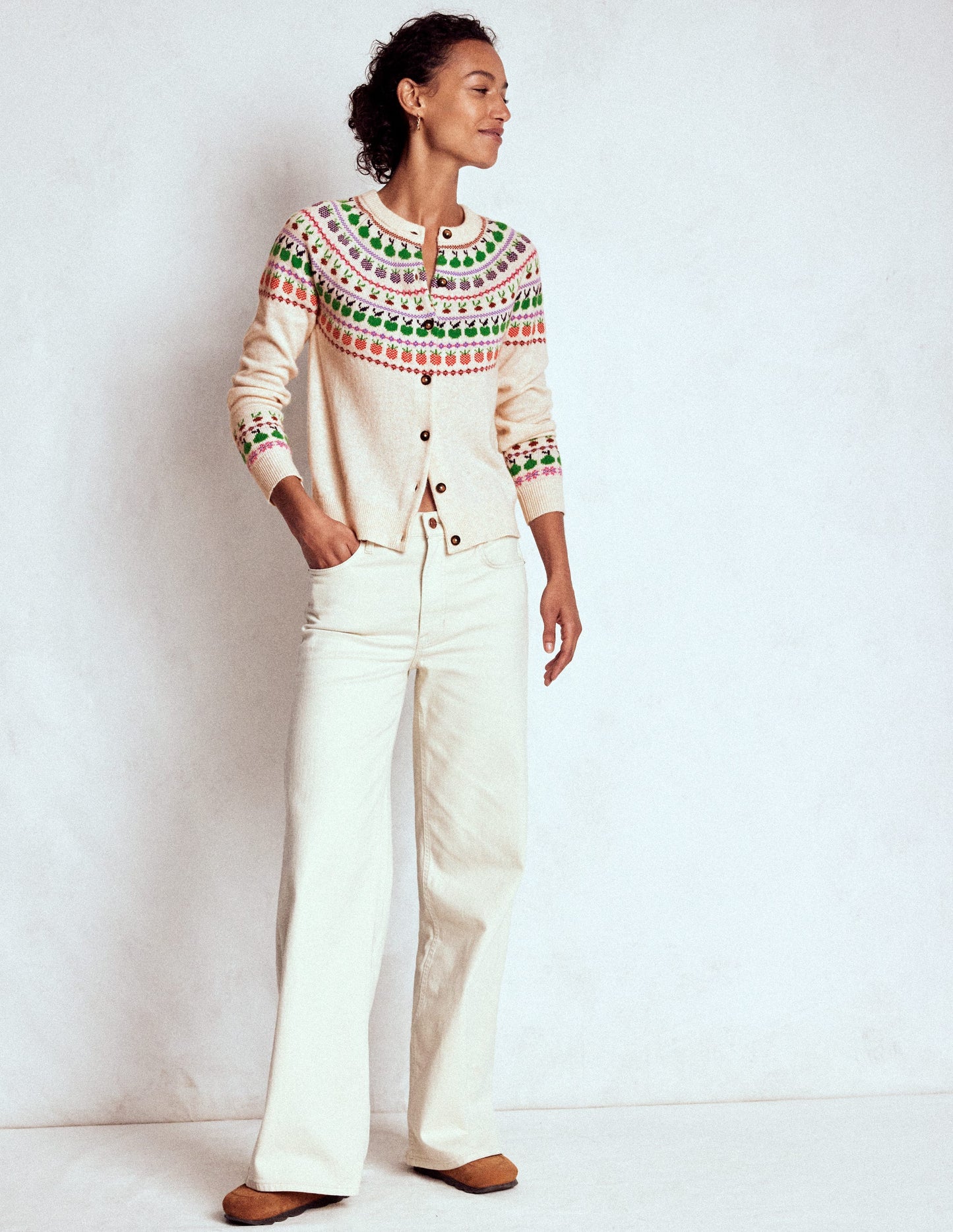 Edie Fair Isle Cardigan-Ecru Marl, Fruit