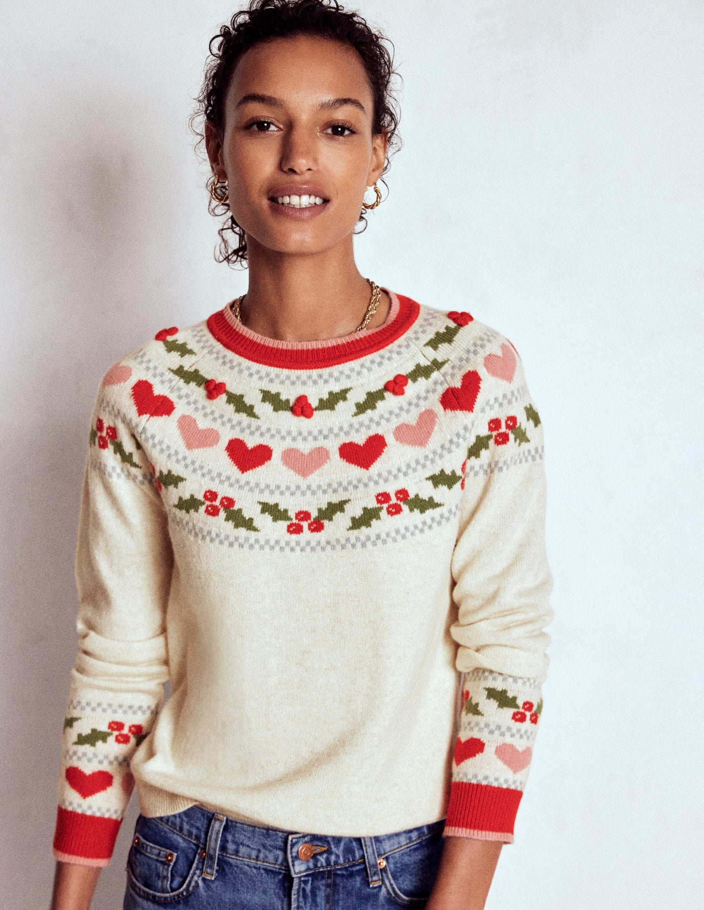 Edie Fair Isle Jumper-Oatmeal Melange, Holly