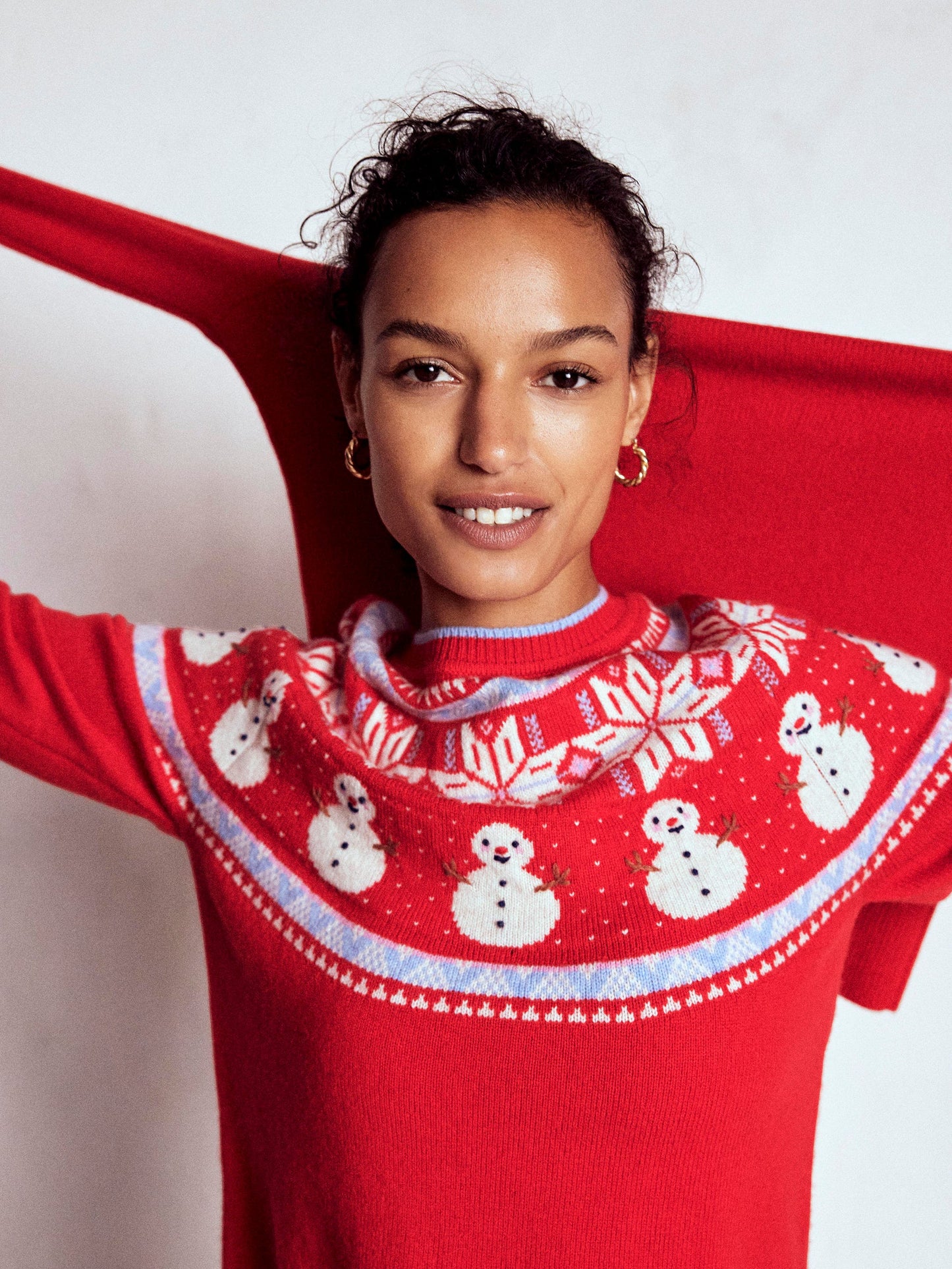 Edie Fair Isle Jumper-Red, Snowman