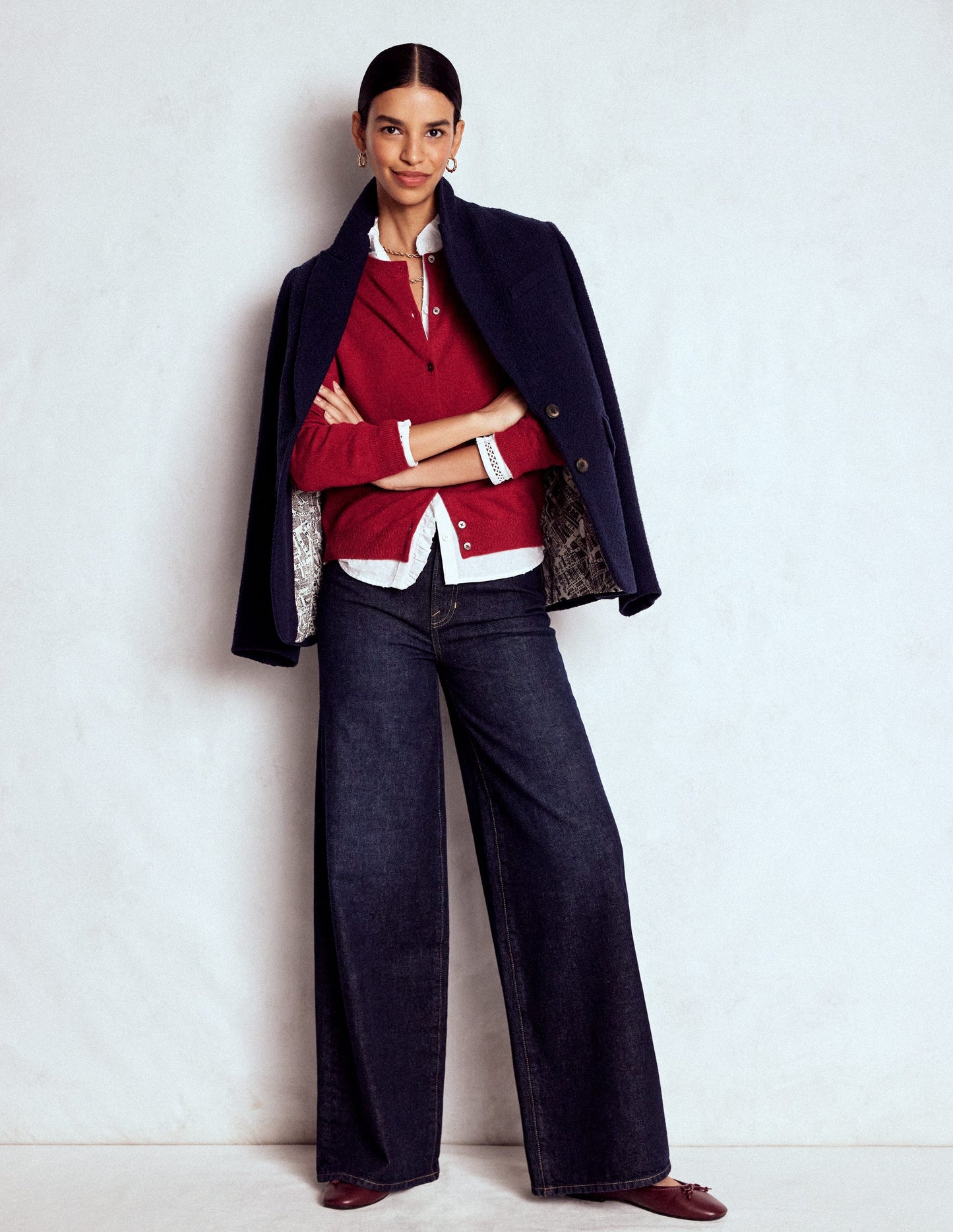 Eva Cashmere Crew Cardigan-Red Liquorice