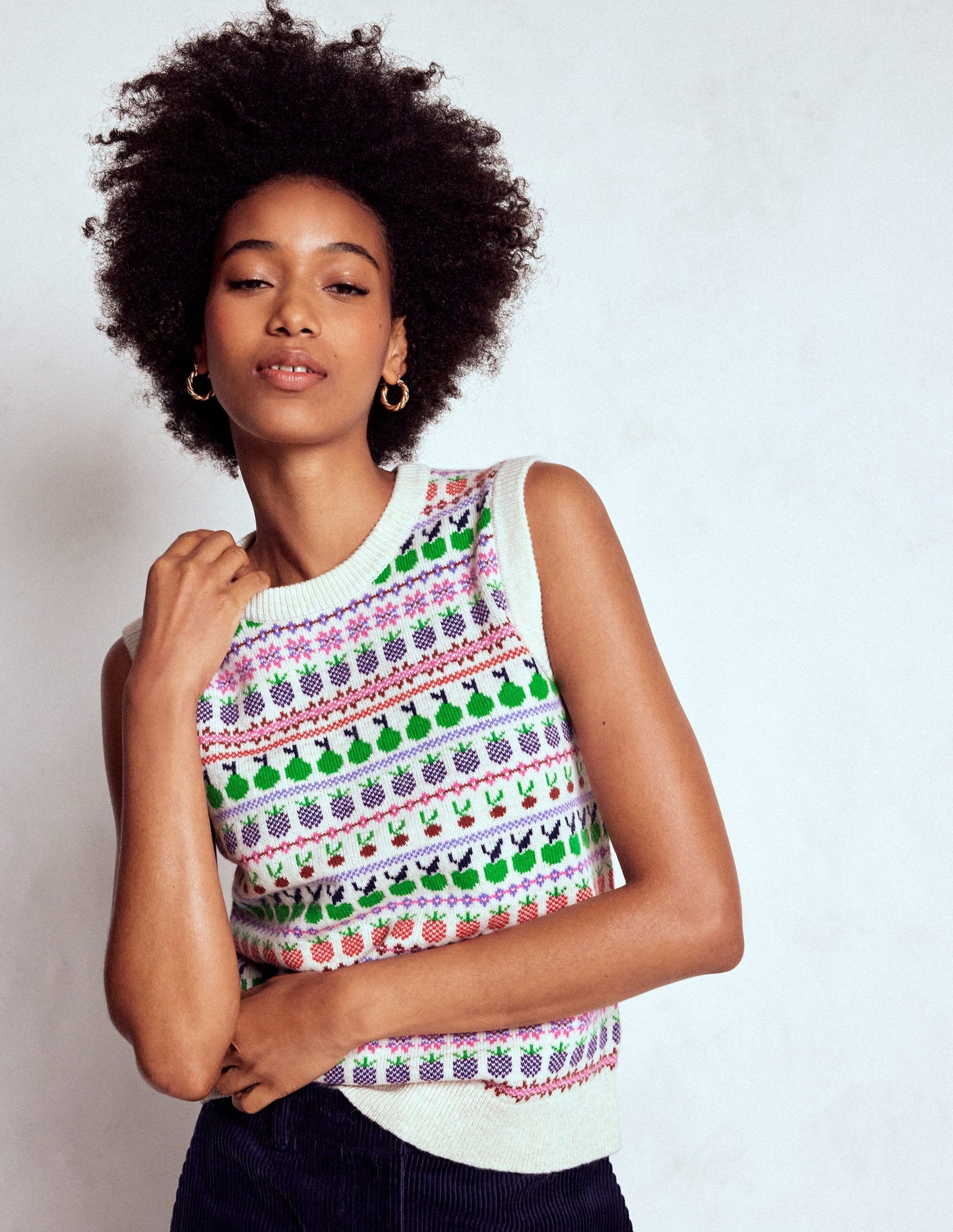 Edie Fair Isle Tank-Ecru Marl, Fruit