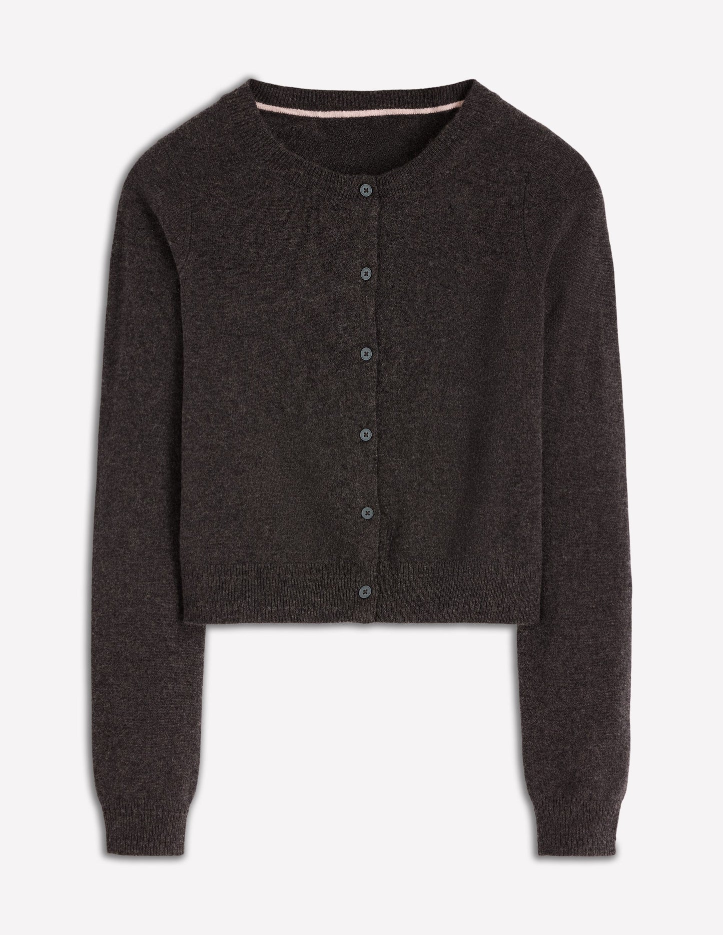 Eva Cashmere Cropped Cardigan-Charcoal Melange