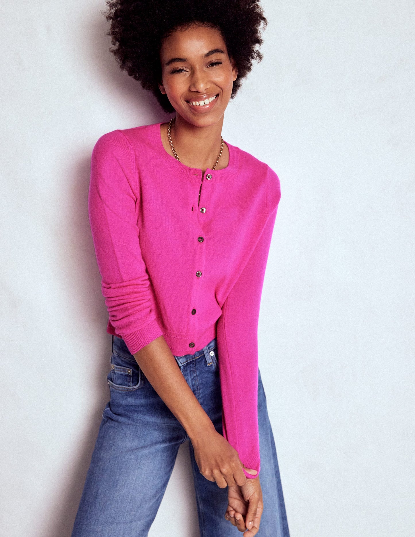 Eva Cashmere Cropped Cardigan-Pop Pansy
