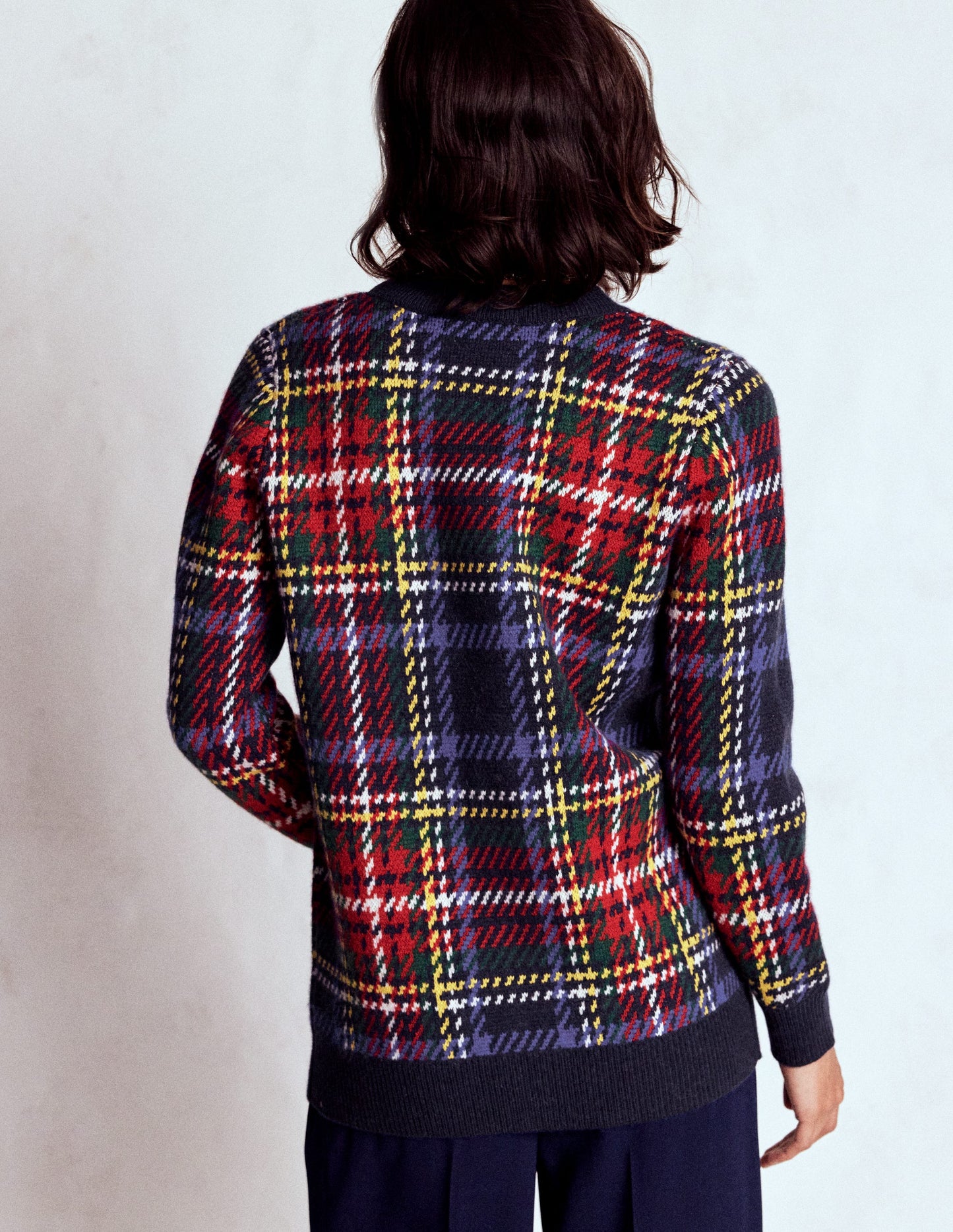 Quinn Boyfriend Cardigan-Navy, Green and Red Check