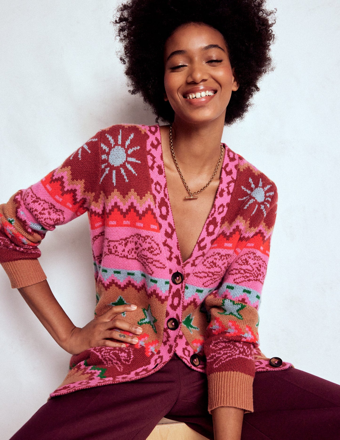 Quinn Boyfriend Cardigan-Camel, Cheetahs