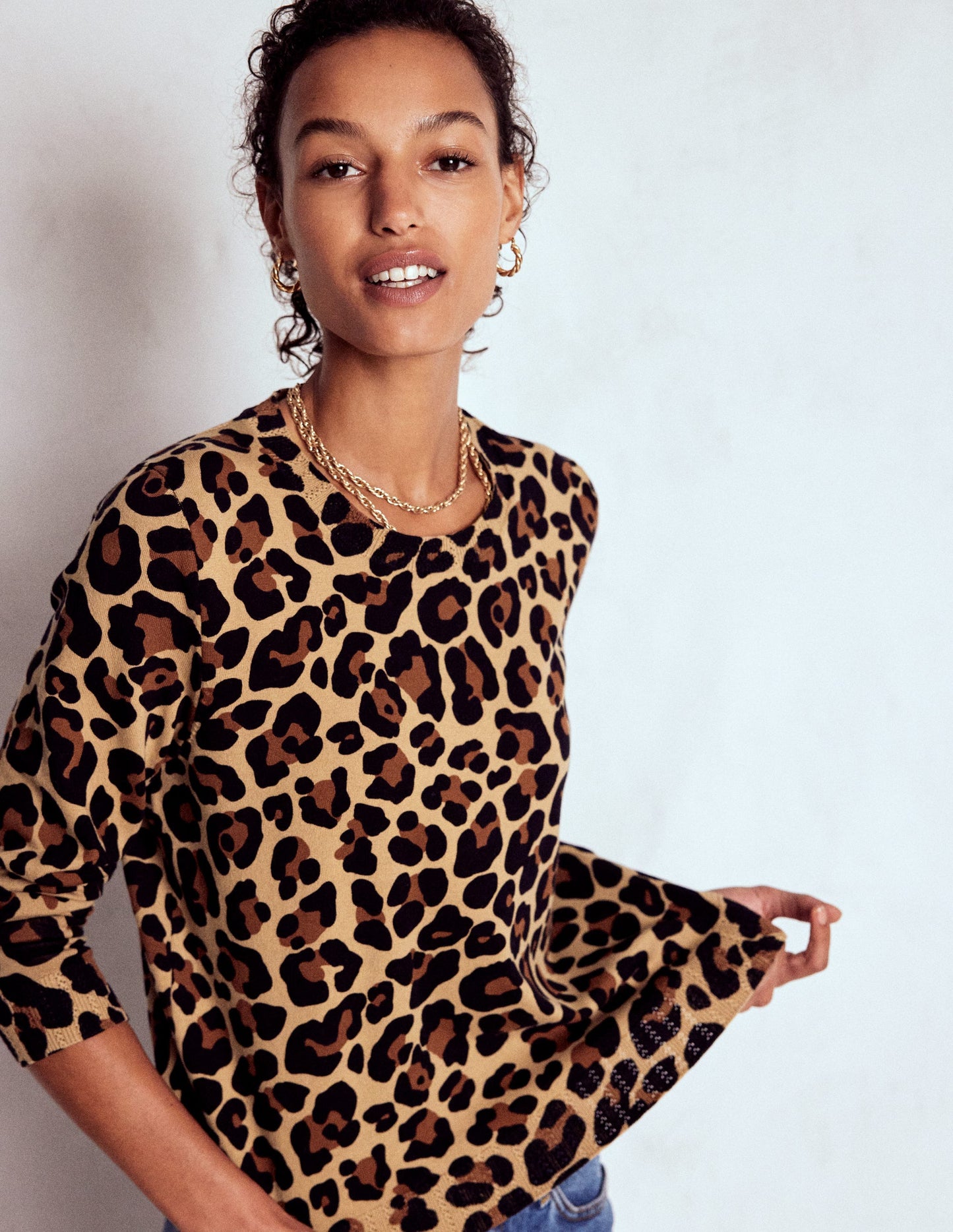 Emilia Cotton Crew Jumper-Cheetah Pop
