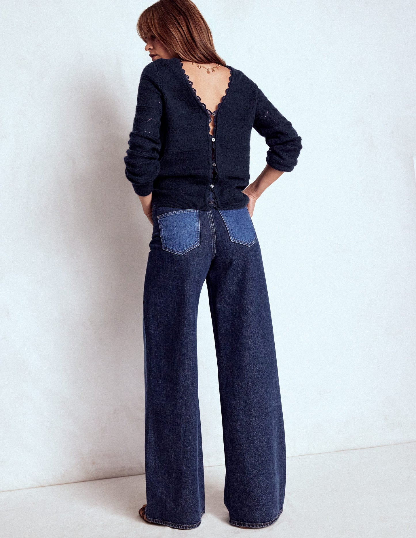 Leticia Lace Trim Jumper-Navy