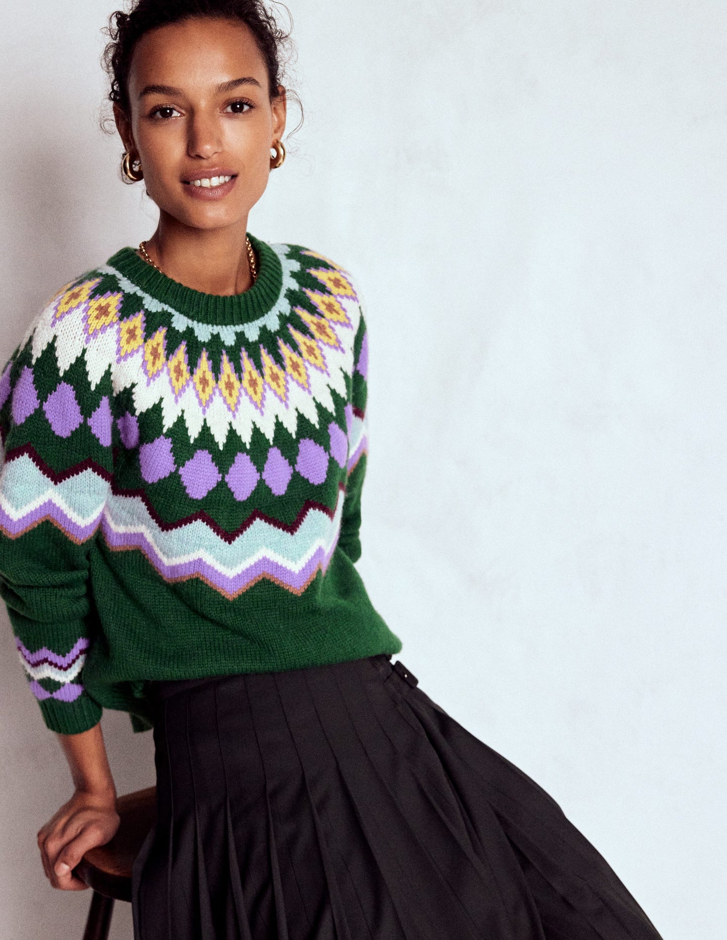 Eleanor Fair Isle Jumper-Promenade Green Melange
