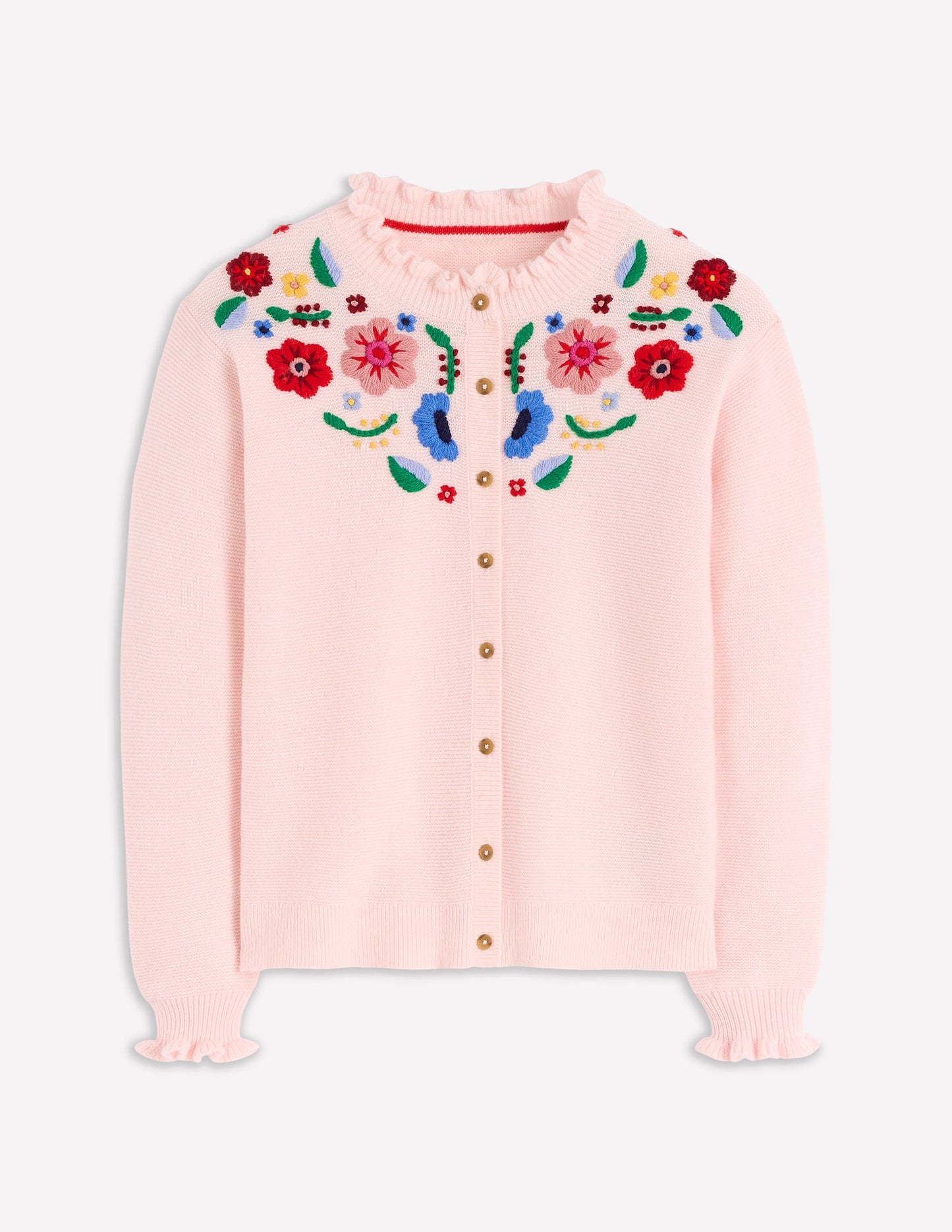 Embroidered Frill Cardigan-Blooming Pink