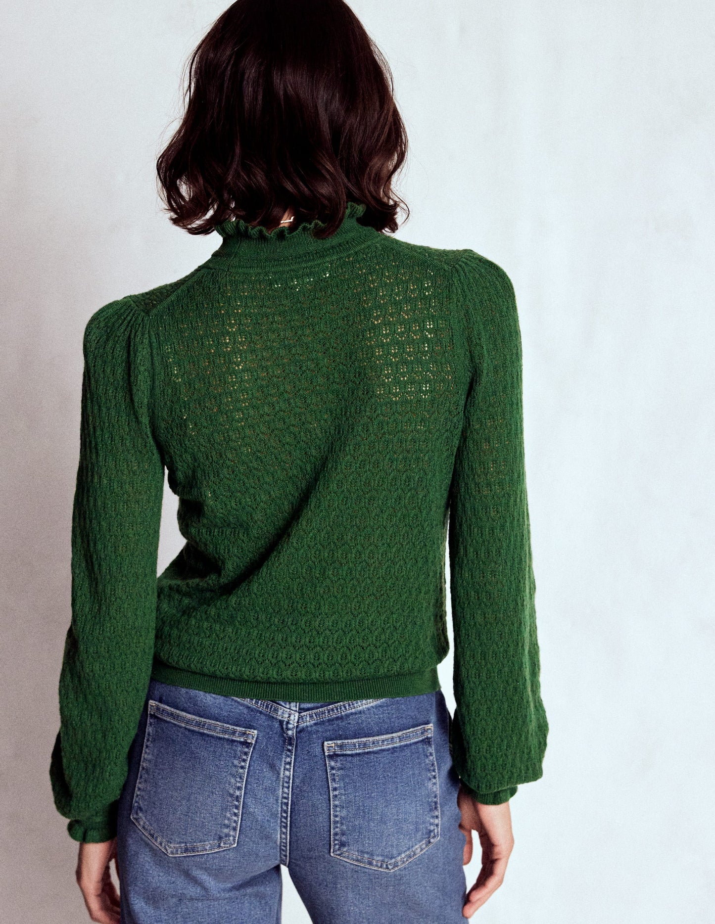 Pointelle Ruffle Jumper-Hunter Green