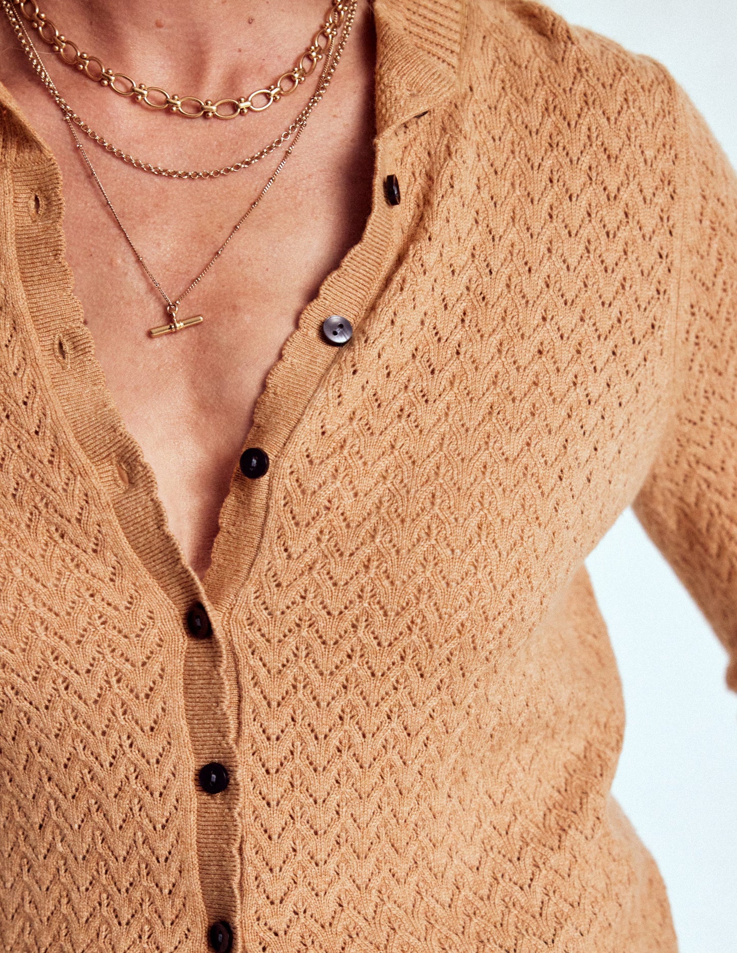 Diane Pointelle Cardigan-Camel Melange